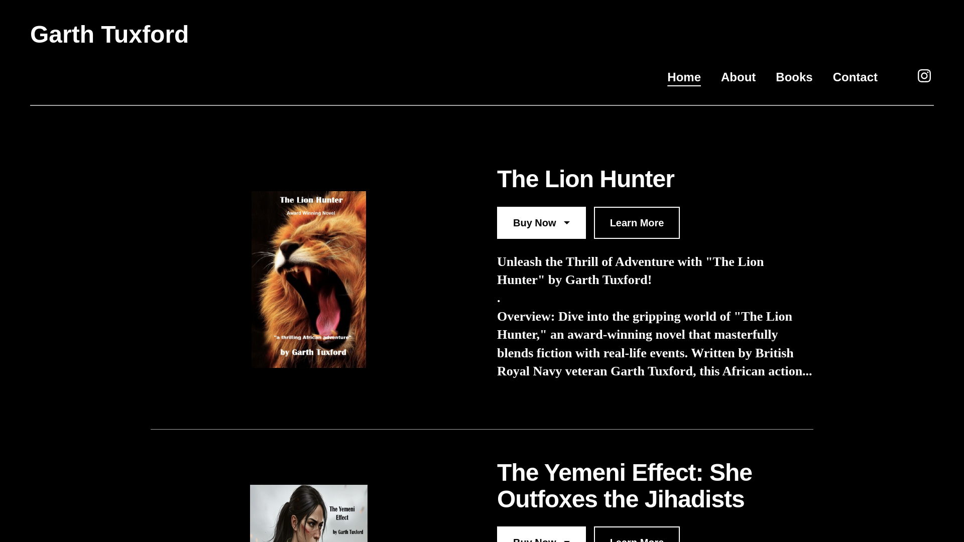 website screenshot of https://authorgarthtuxford.com/