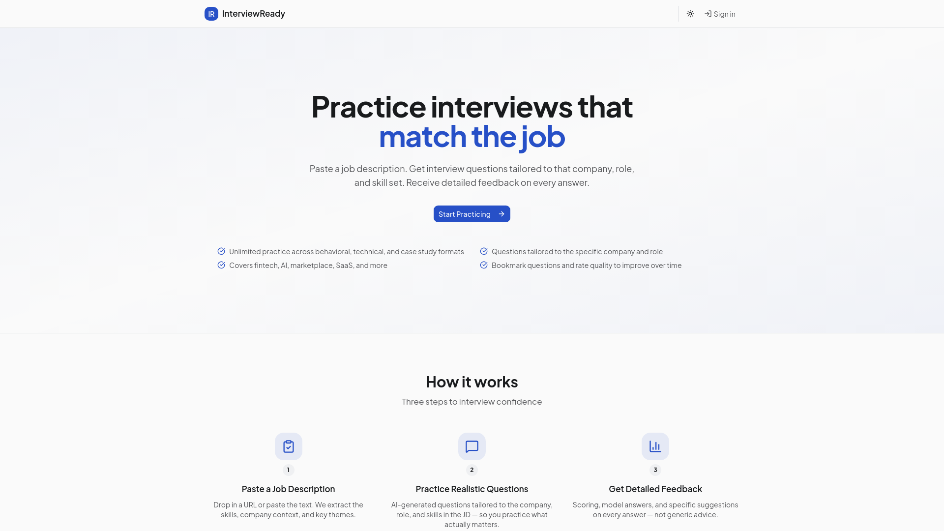 website screenshot of https://interview-ready.io