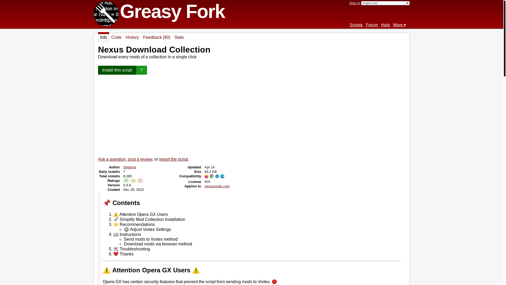 website screenshot of https://greasyfork.org/en/scripts/483337-nexus-download-collection