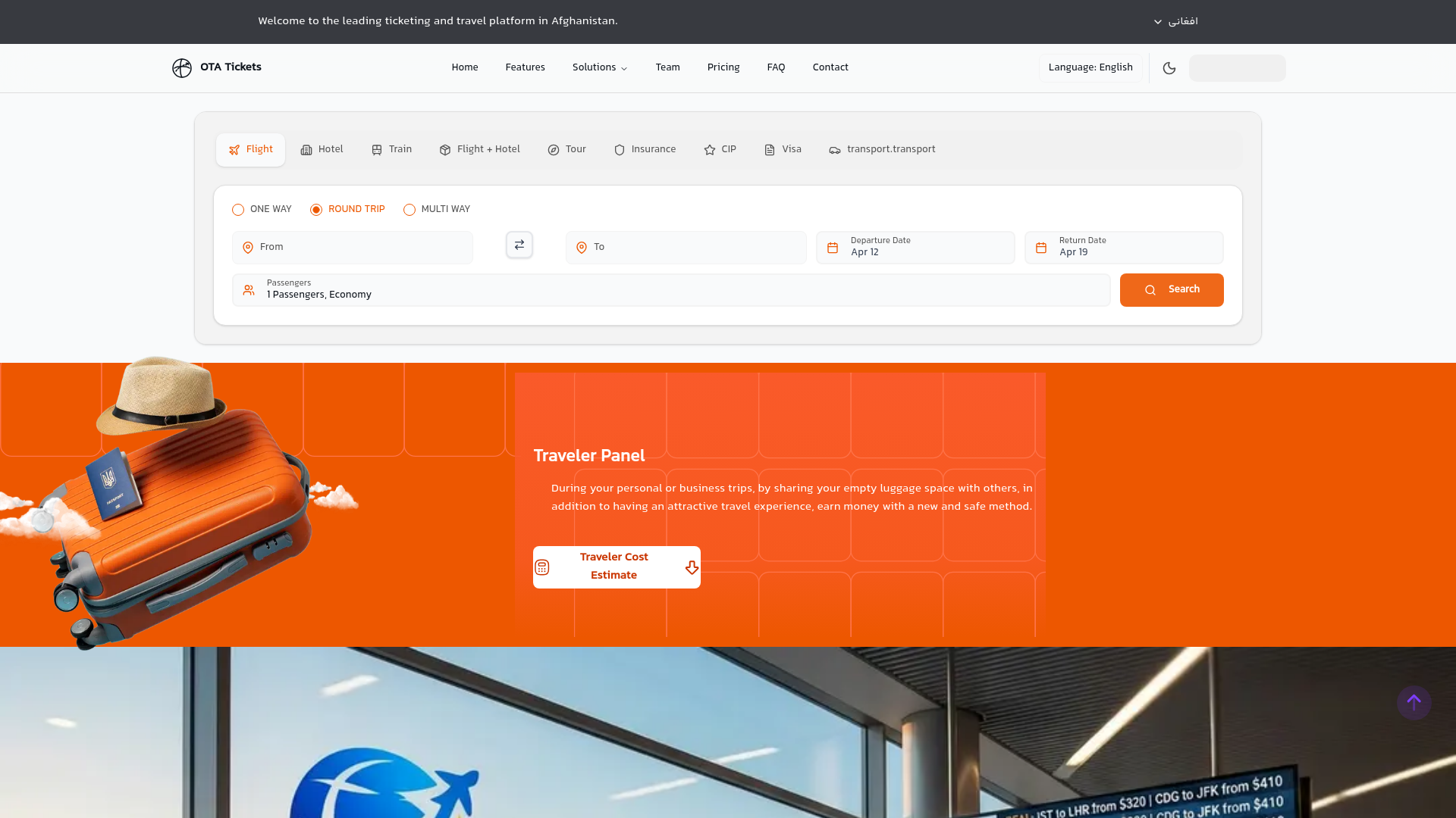 website screenshot of https://otatraveltours.com/