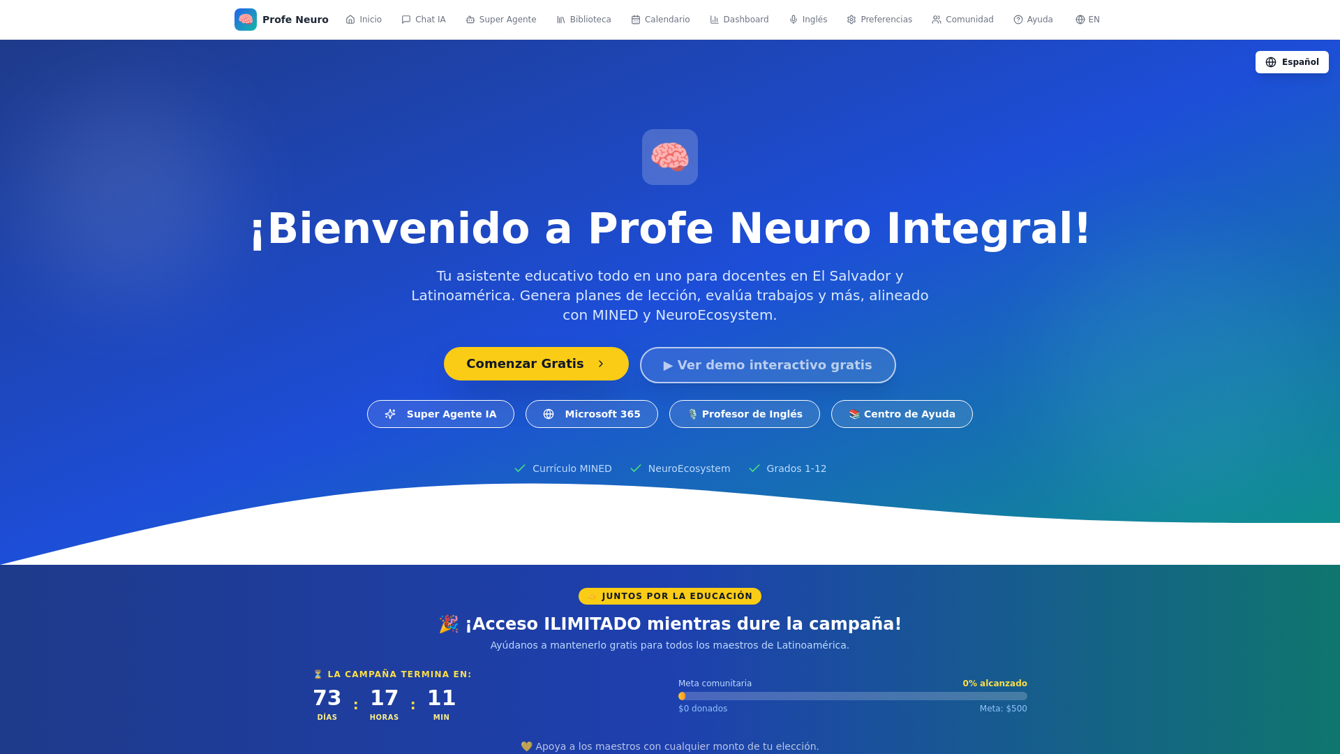 website screenshot of https://profeneuroplus.org/