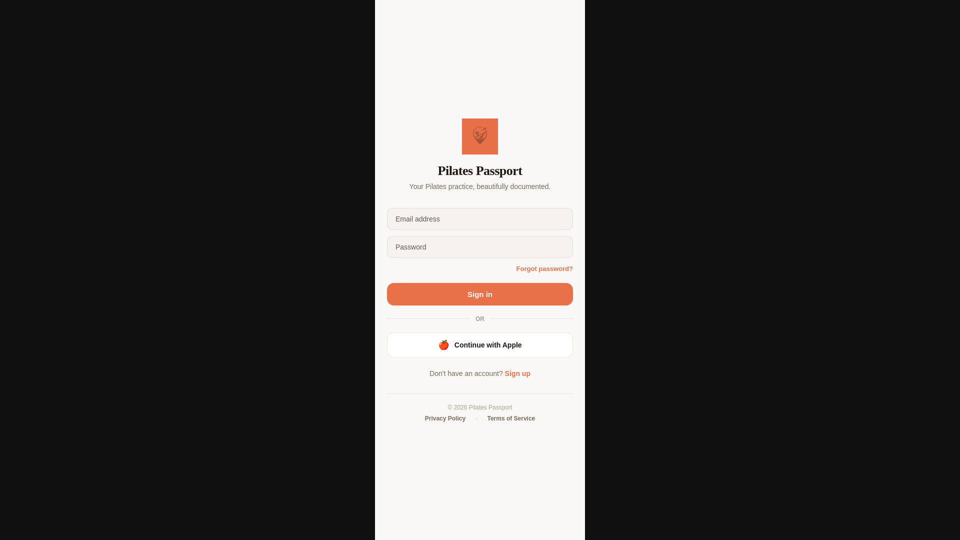 website screenshot of https://pilatespassport.app/