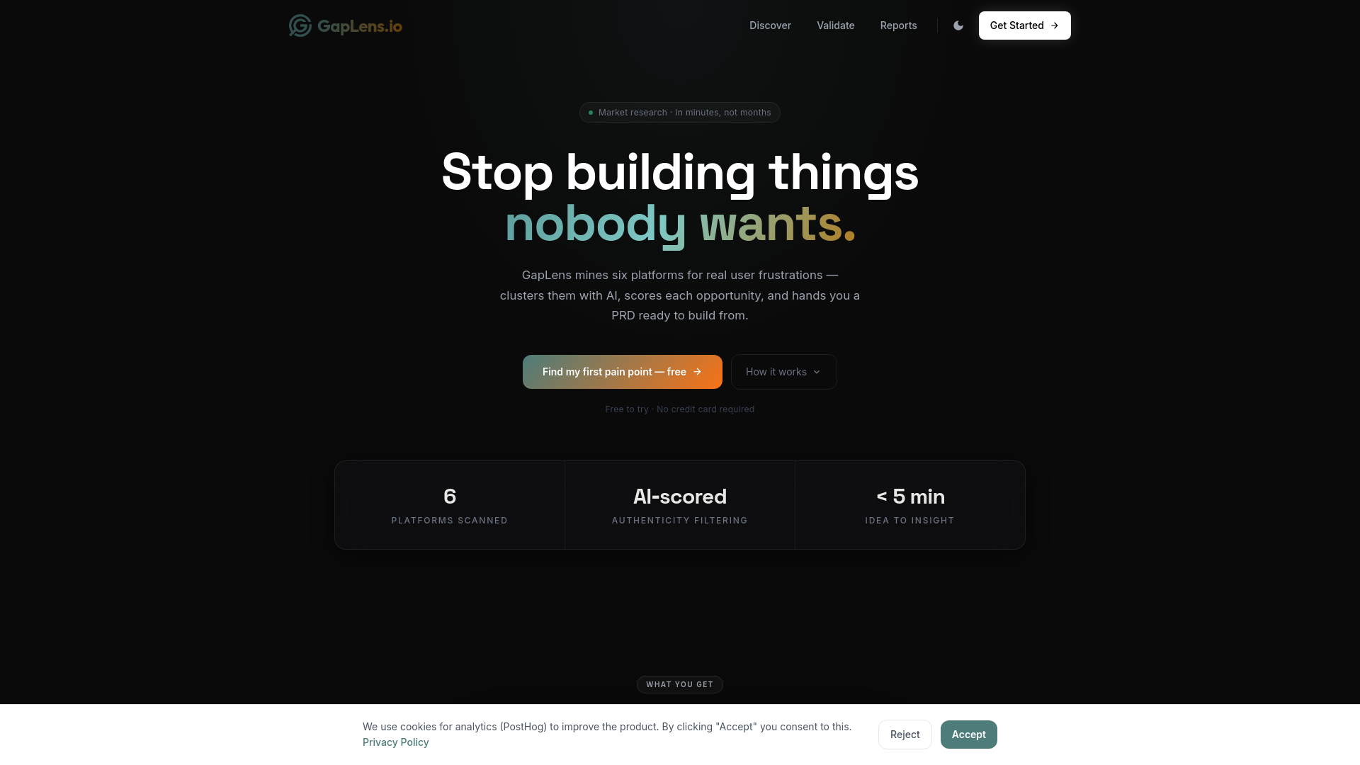 website screenshot of https://gaplens.io/