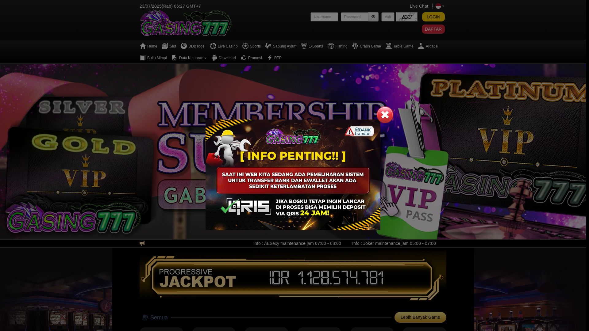 website screenshot of https://gasing777yesno.click/