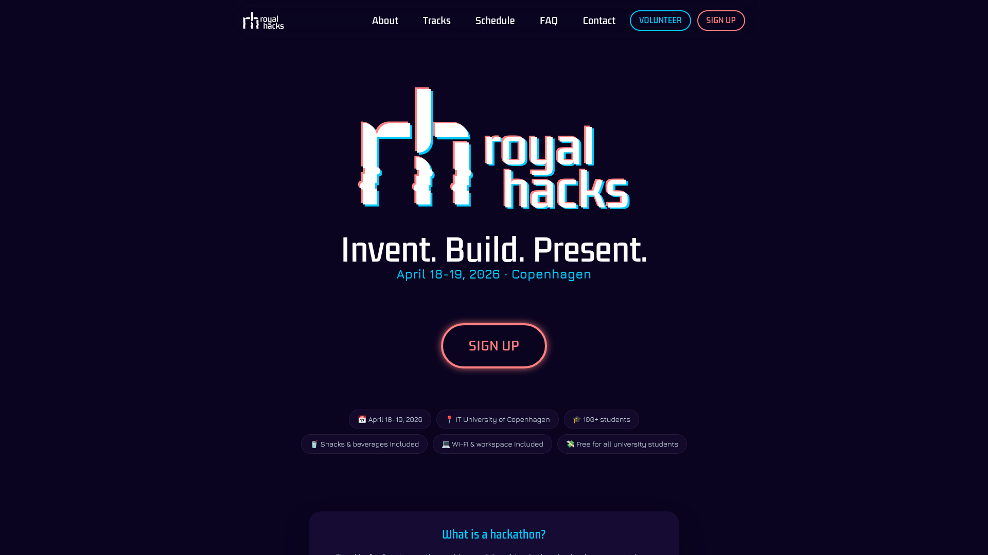 website screenshot of https://royalhacks.io/