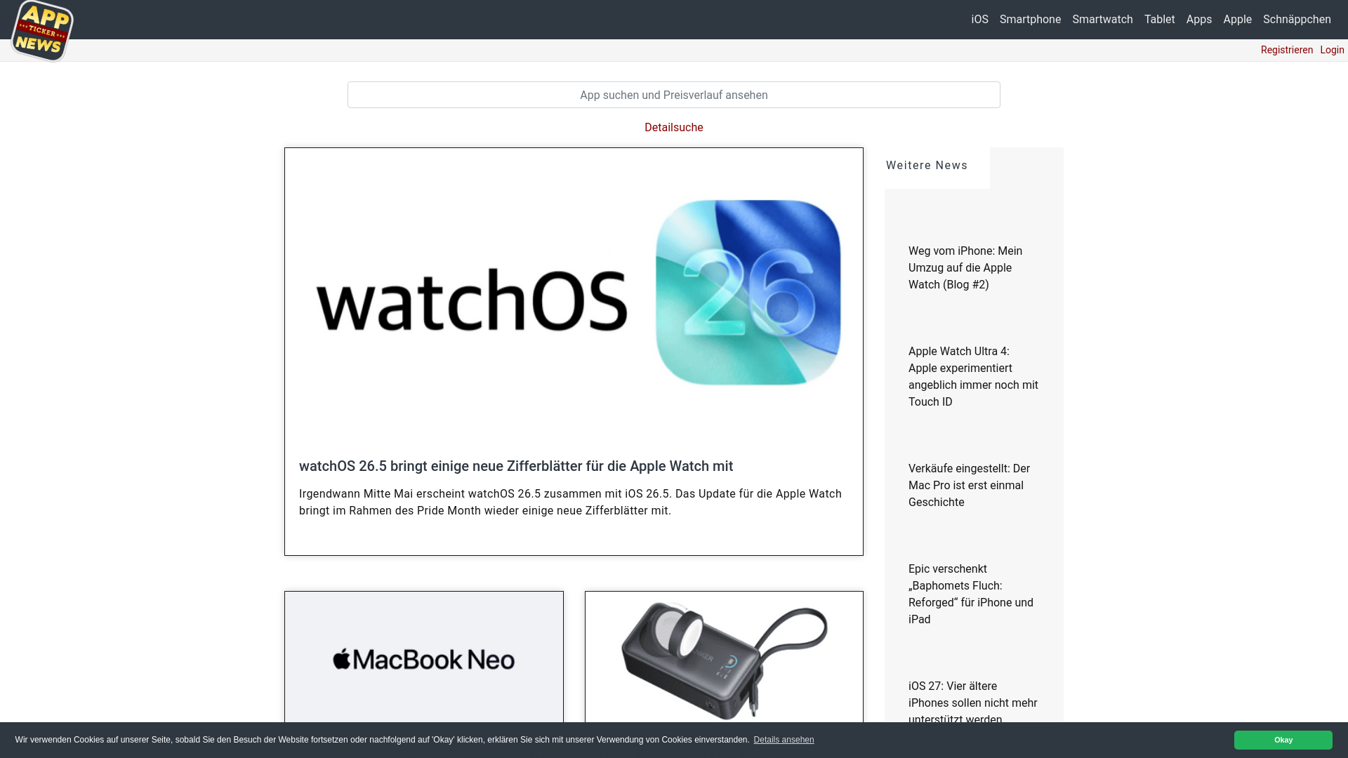 website screenshot of https://appticker-news.de