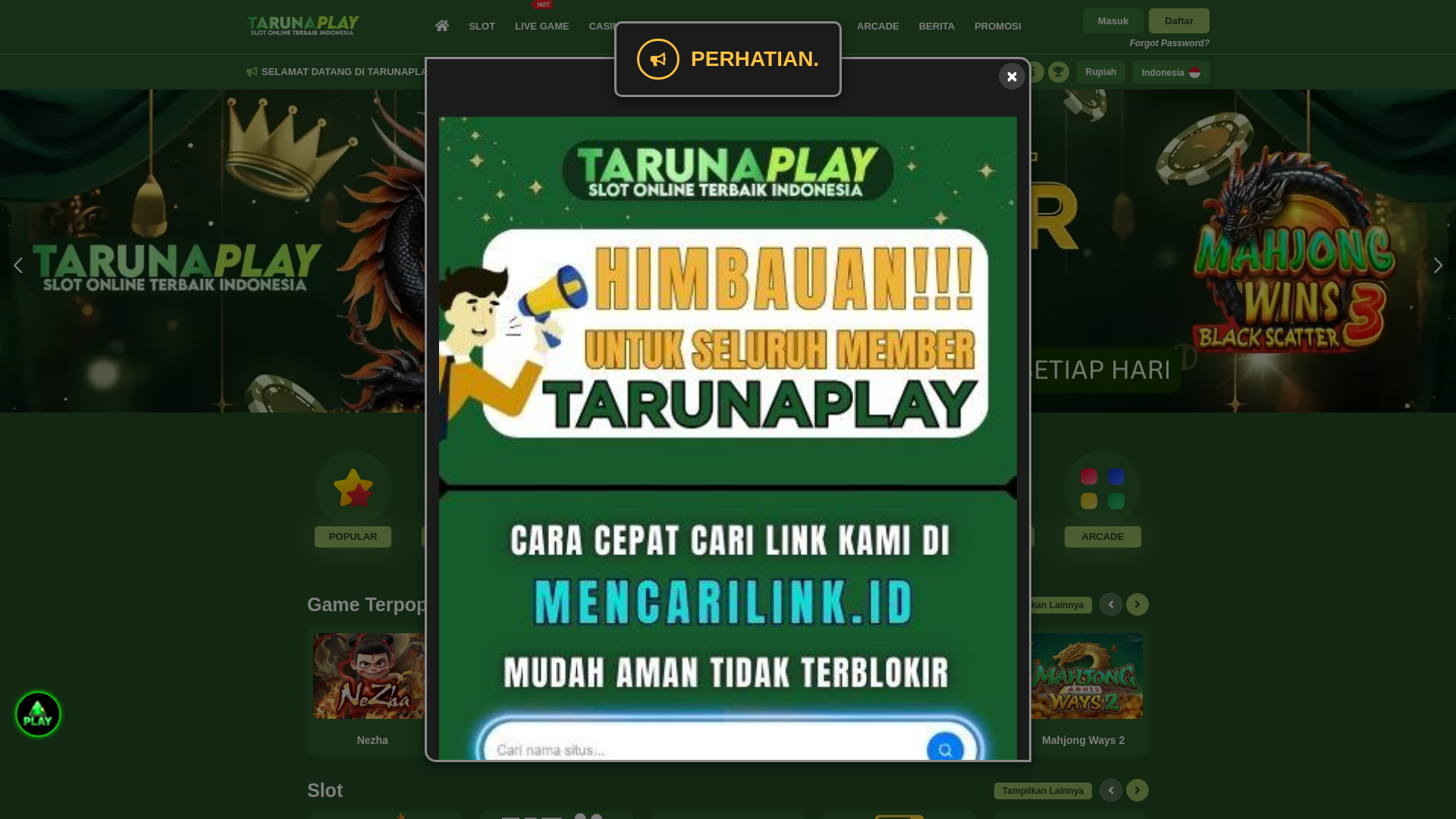 website screenshot of https://tarunaplayjackpot.top/
