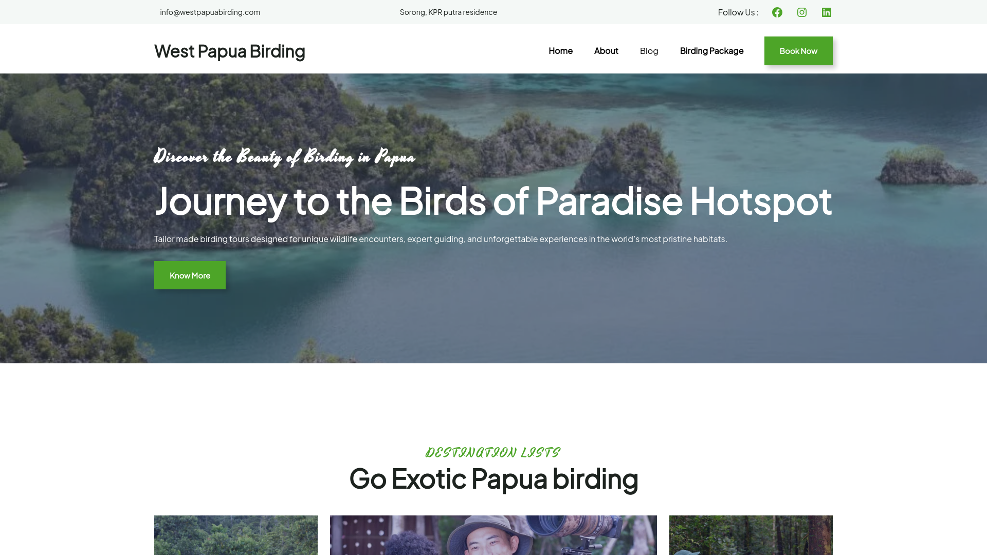 website screenshot of https://westpapuabirding.com/