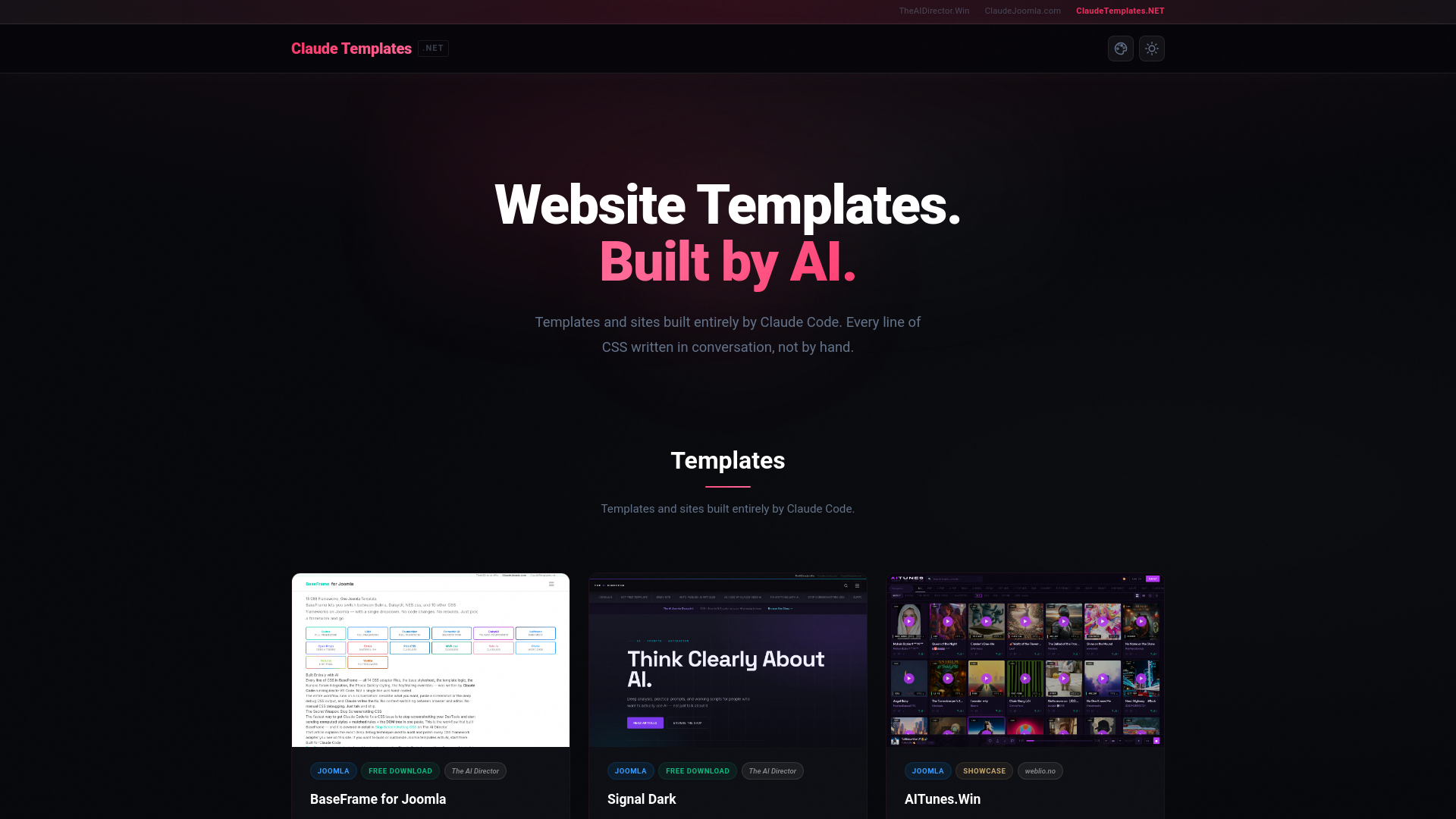 website screenshot of https://claudetemplates.net