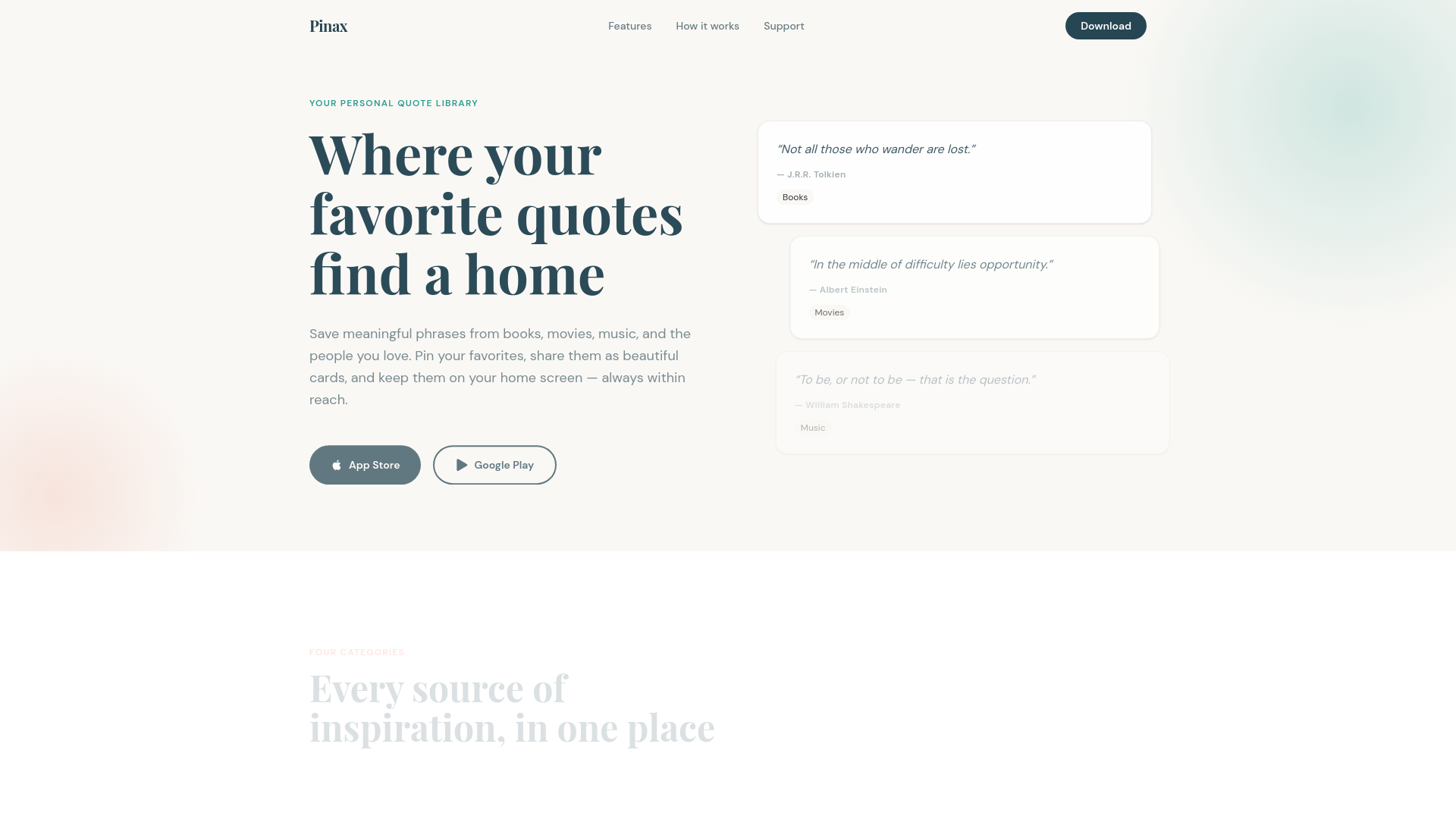 website screenshot of https://pinaxquotes.com