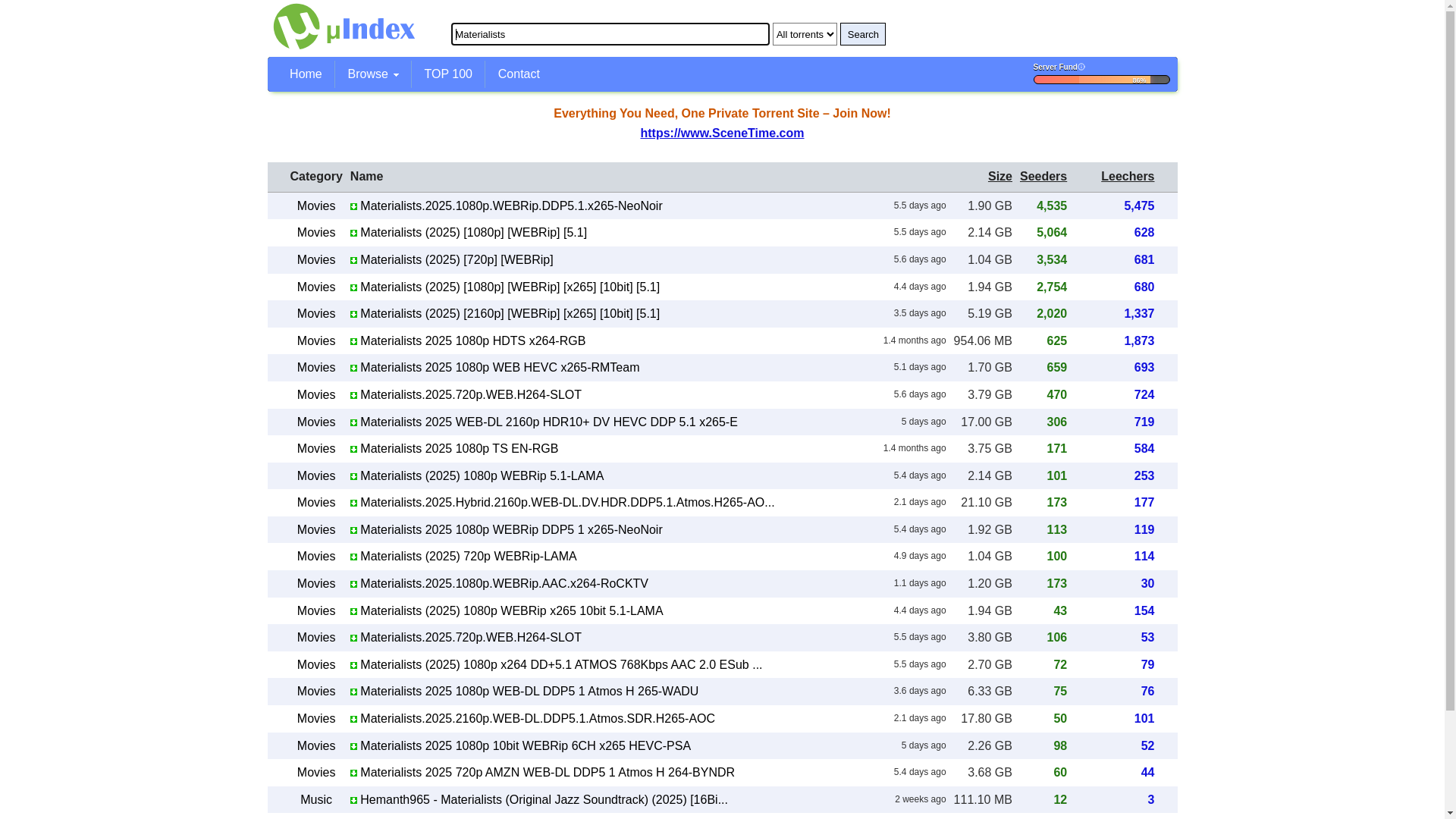 website screenshot of https://uindex.org/search.php?search=Materialists&c=0