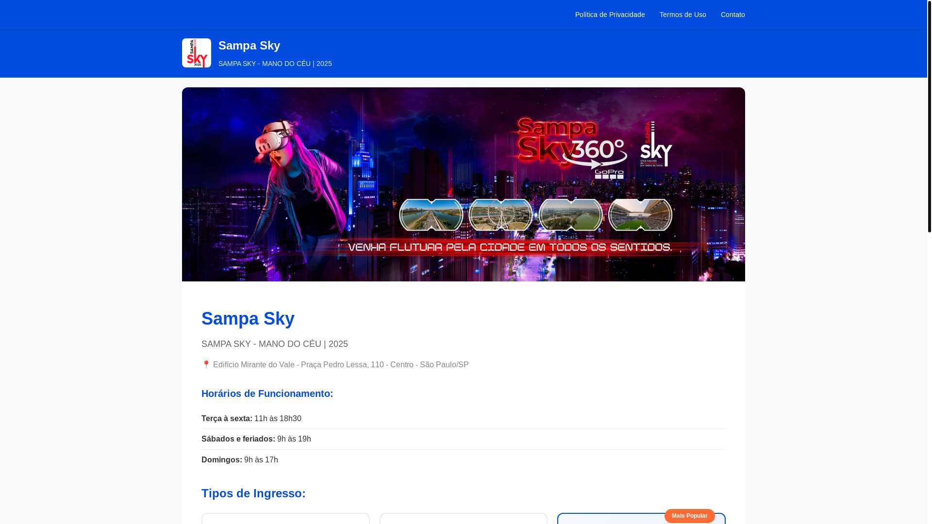 website screenshot of https://ticketskysampa.com/