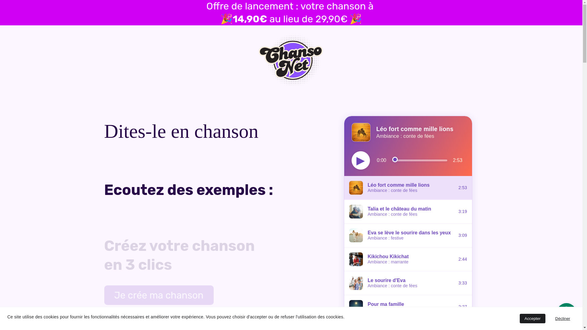 website screenshot of https://chansonet.fr/