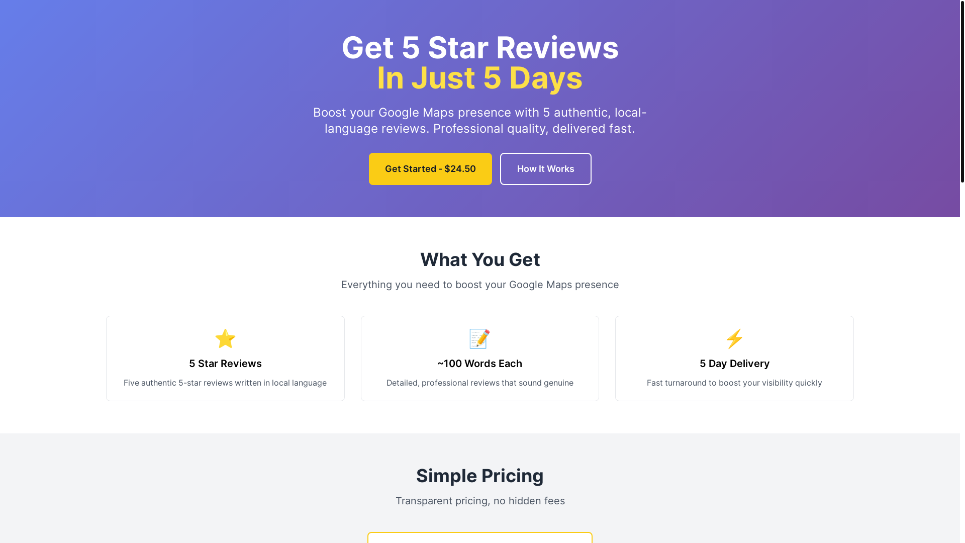 website screenshot of https://5stargooglemaps.reviews/