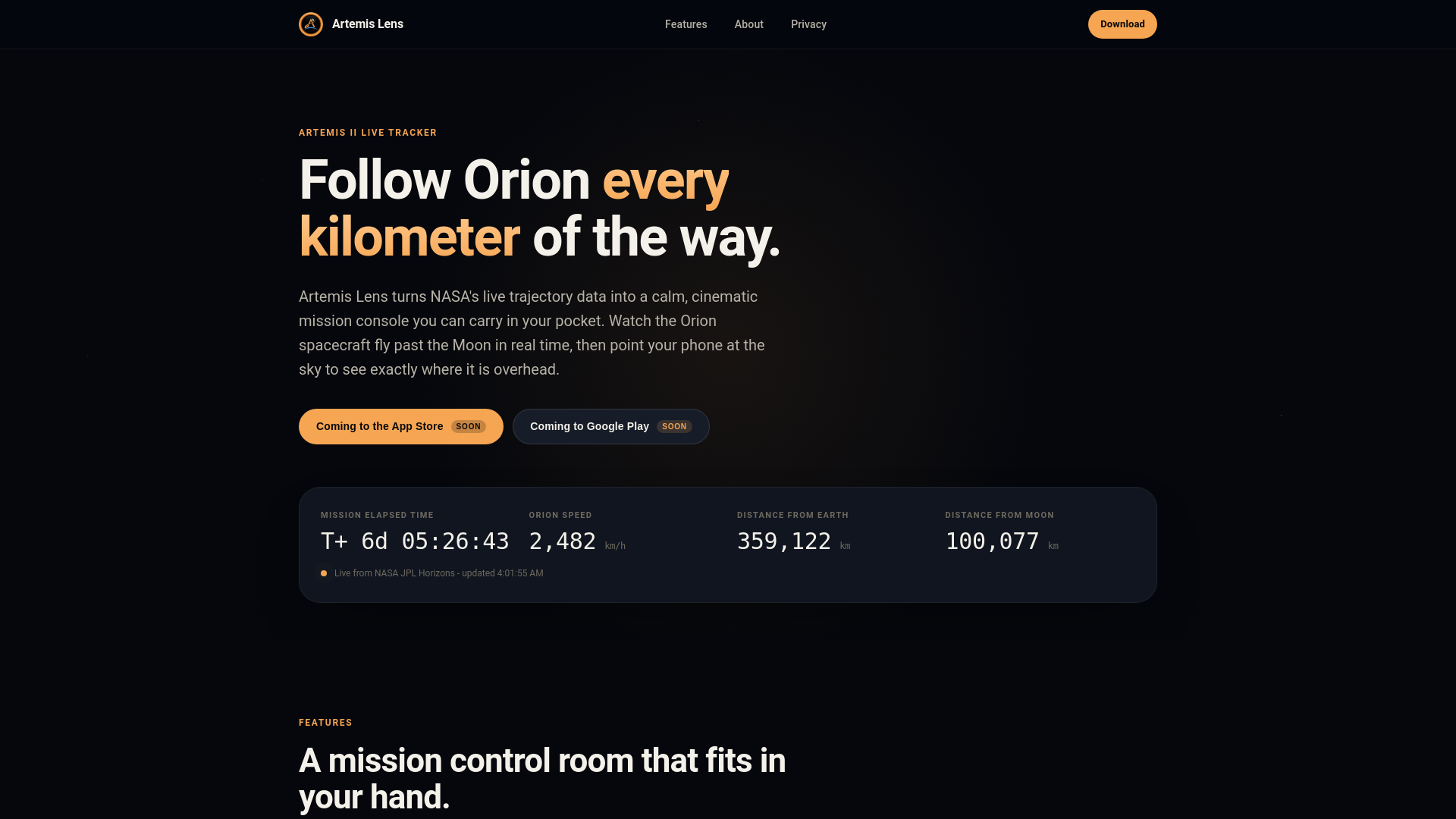 website screenshot of https://artemislens.app/