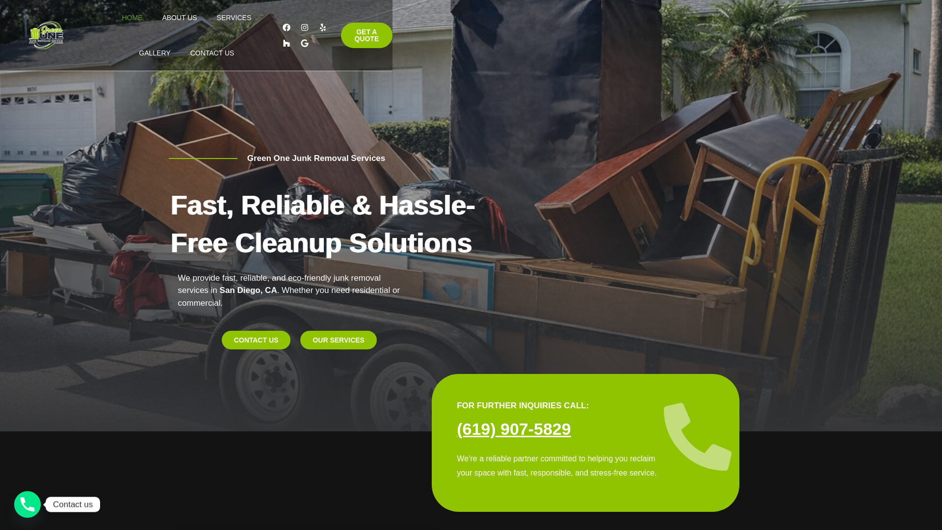 website screenshot of https://greenonejunkremovalca.com/