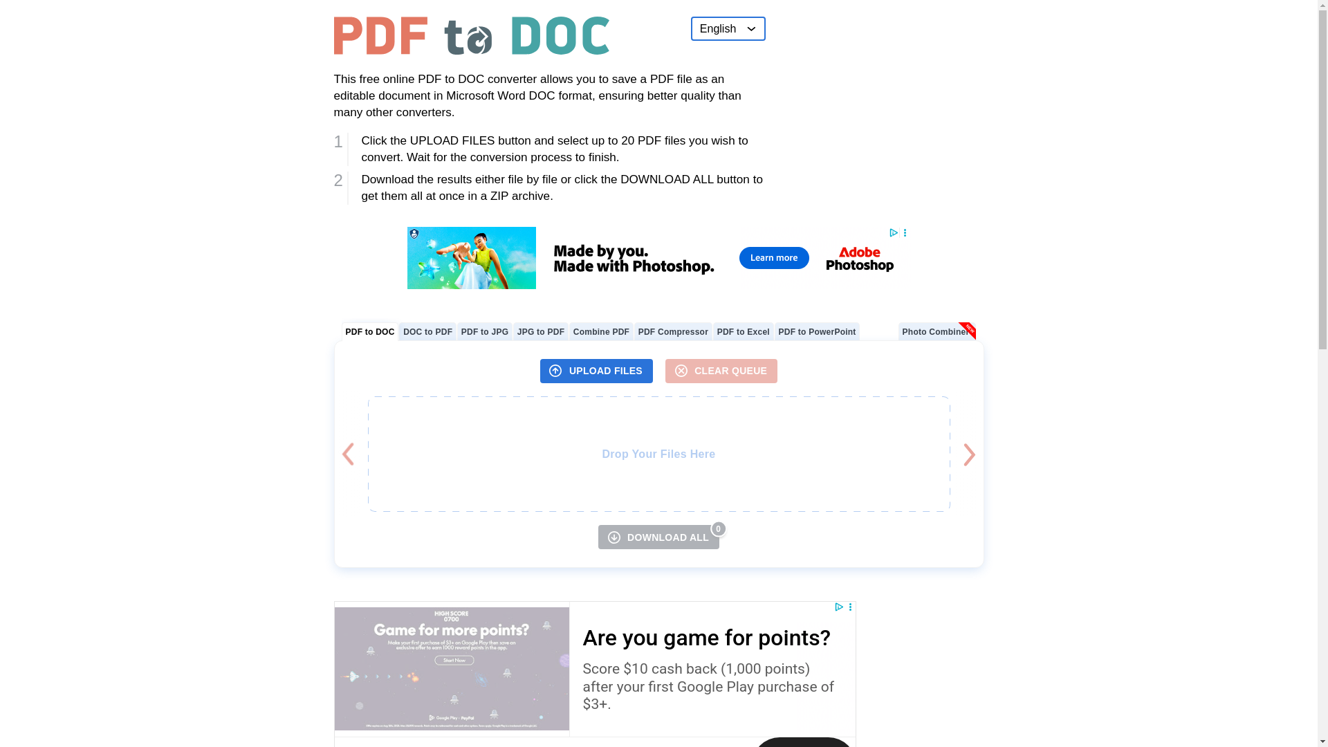 website screenshot of https://pdf2doc.com/