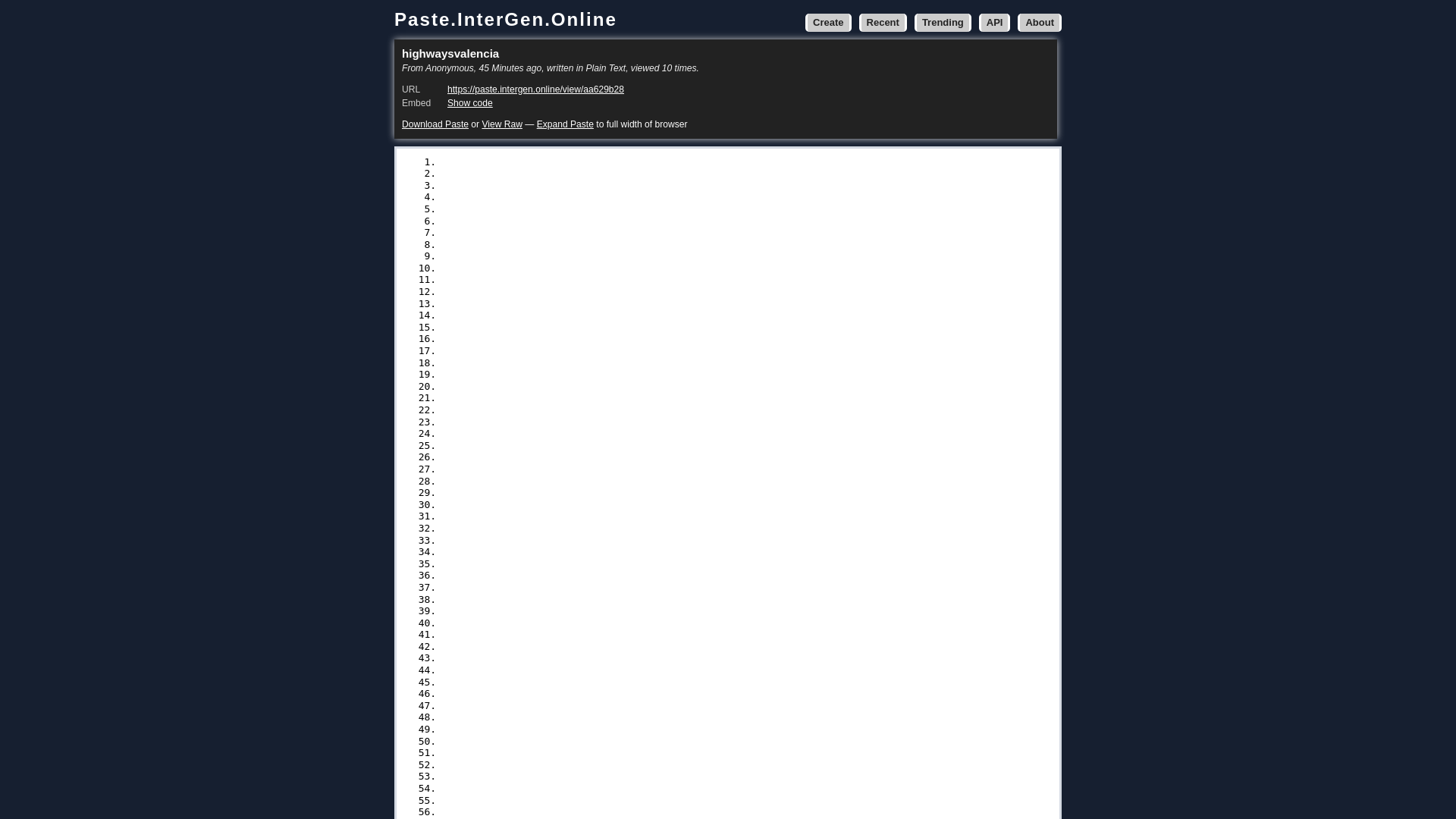 website screenshot of https://paste.intergen.online/view/aa629b28