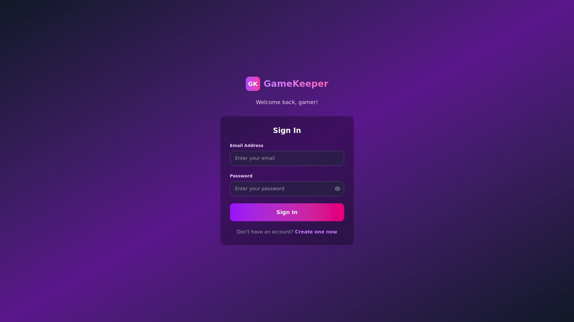 website screenshot of https://gamekeeper.live/