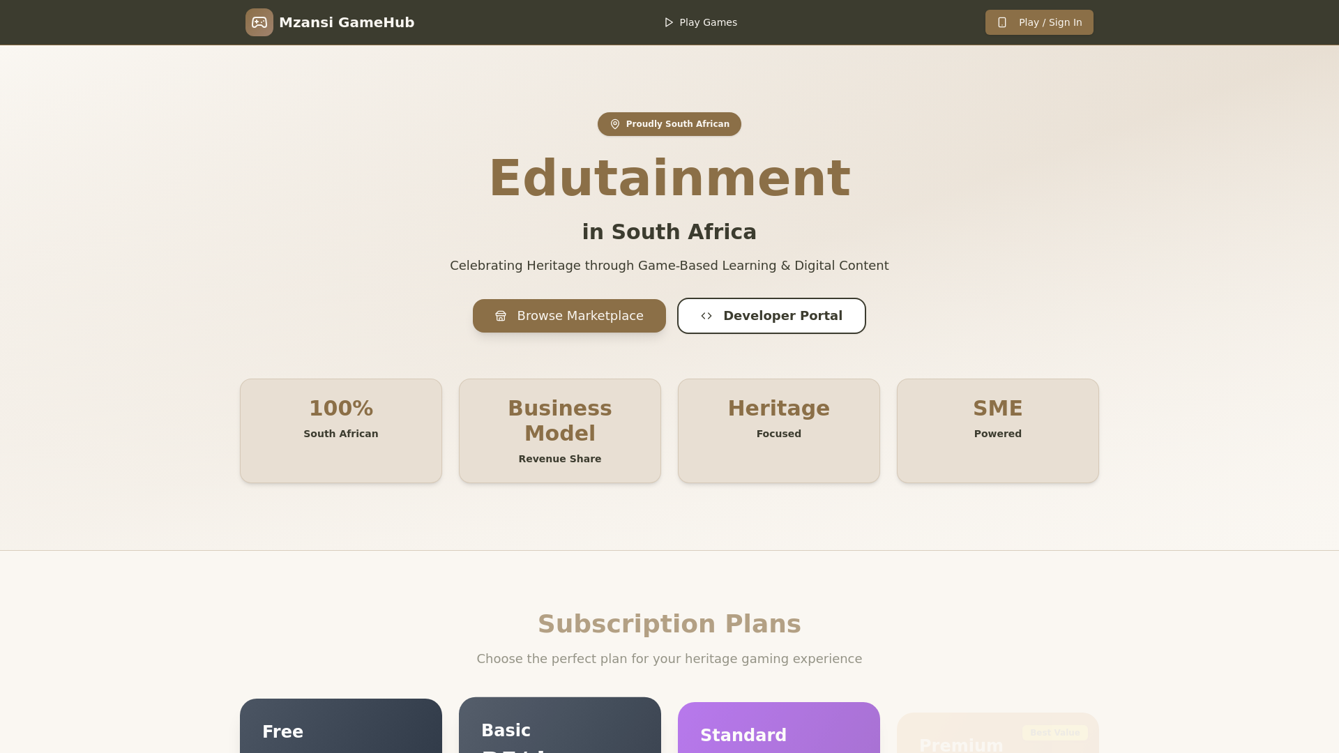 website screenshot of https://mzansigamehub.online/