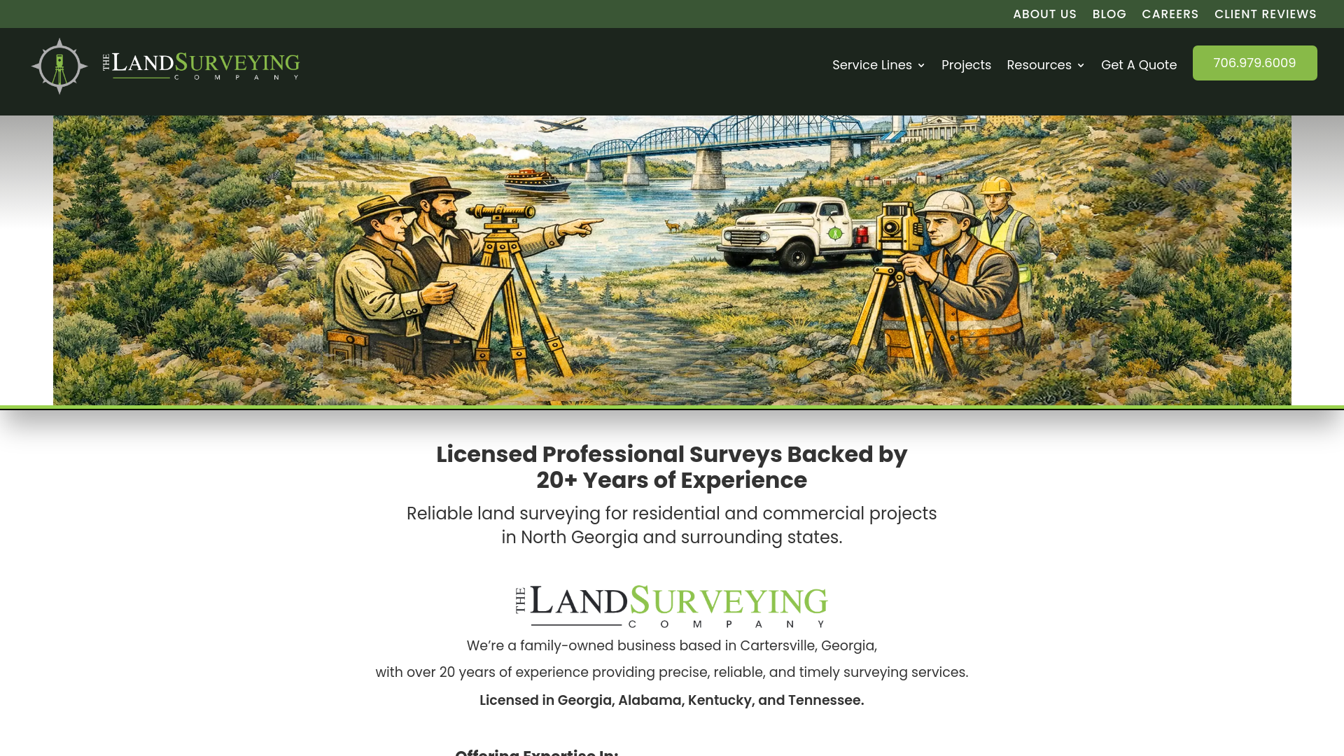 website screenshot of https://alandsurveyingcompany.com/