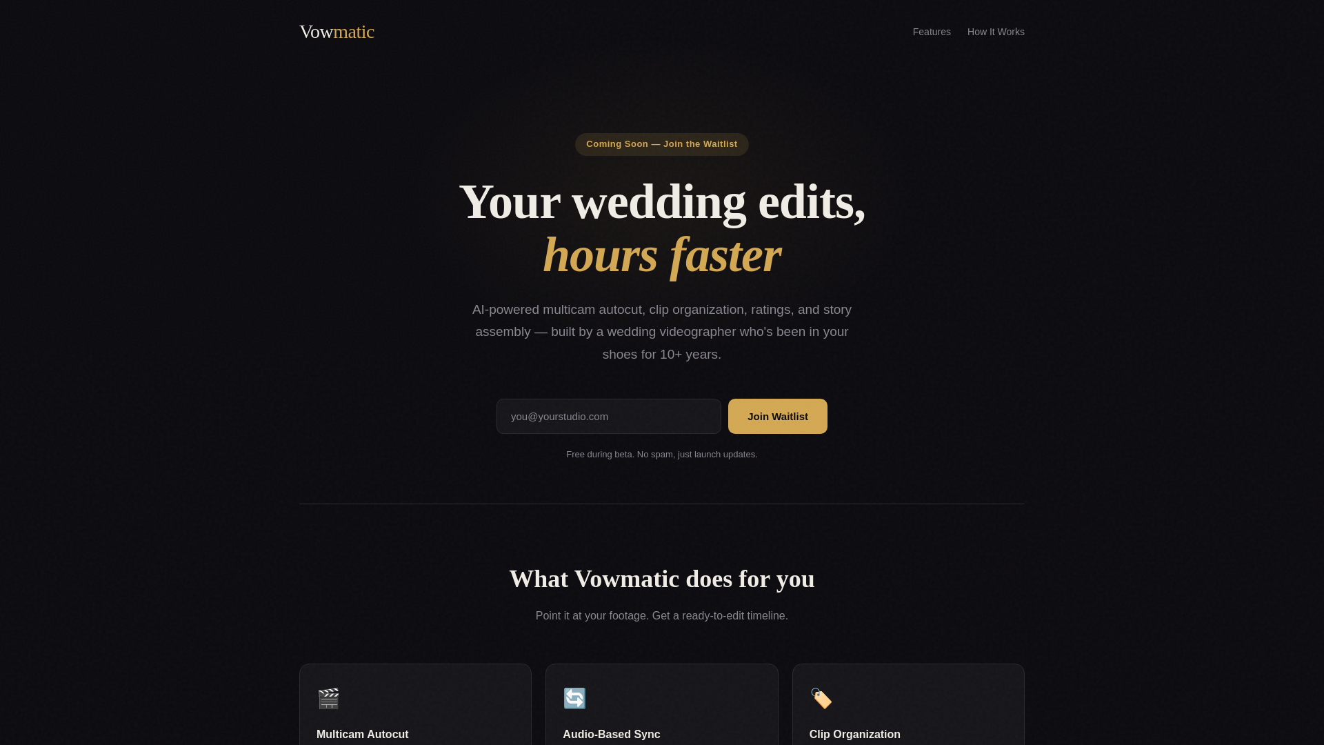website screenshot of https://vowmatic.pages.dev/