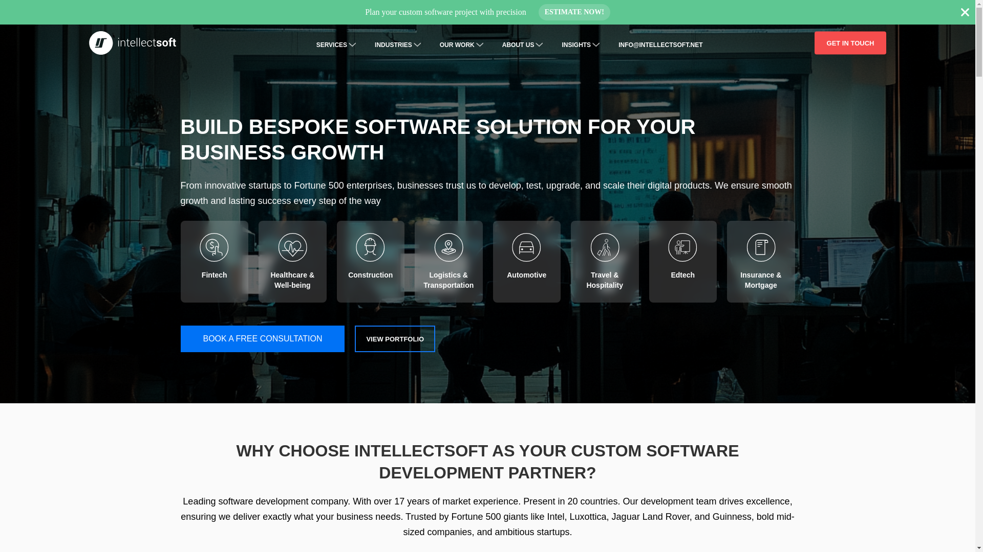 website screenshot of https://intellectsoftintel.com/
