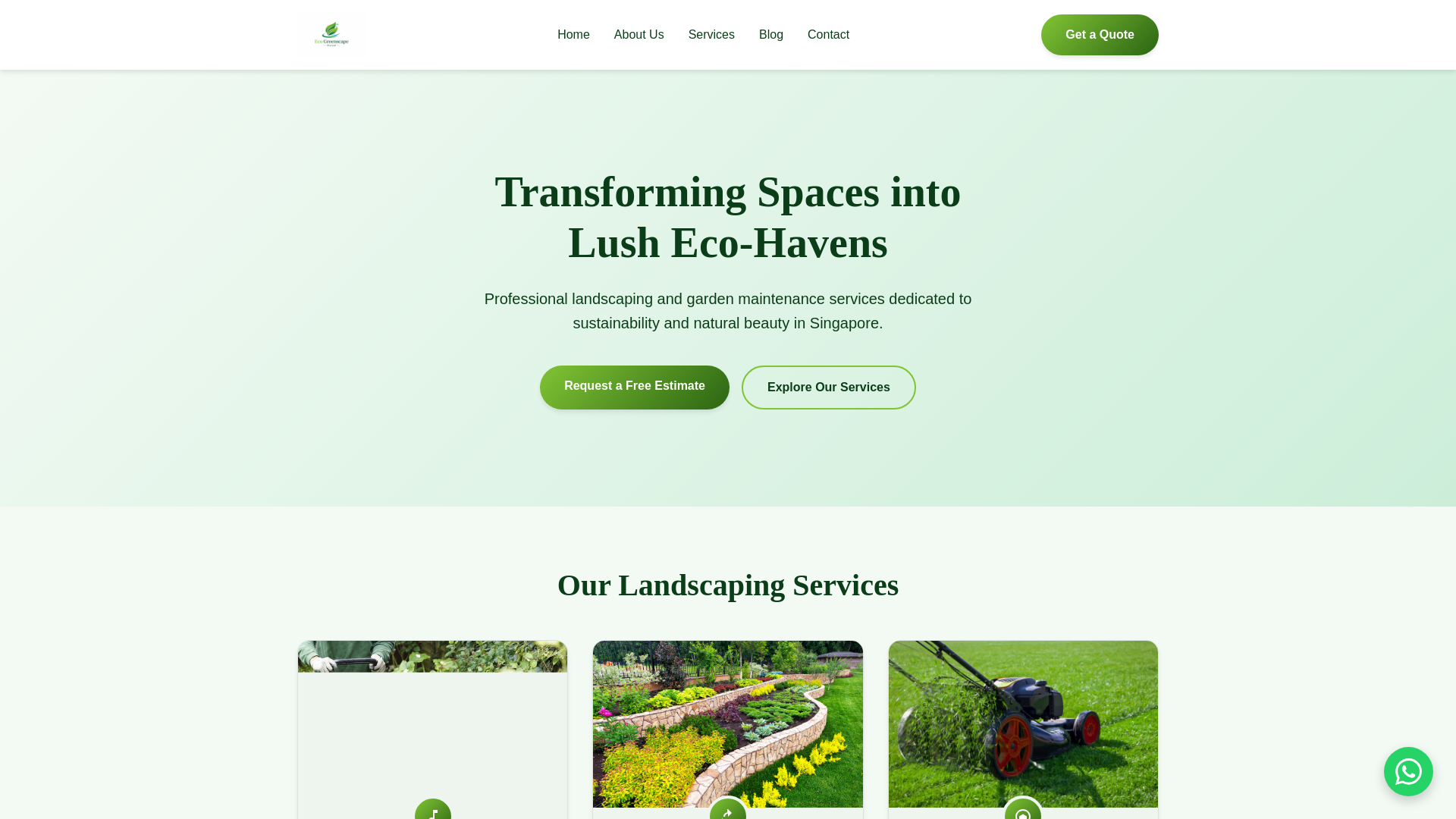 website screenshot of https://ecogreenscapesg.com/