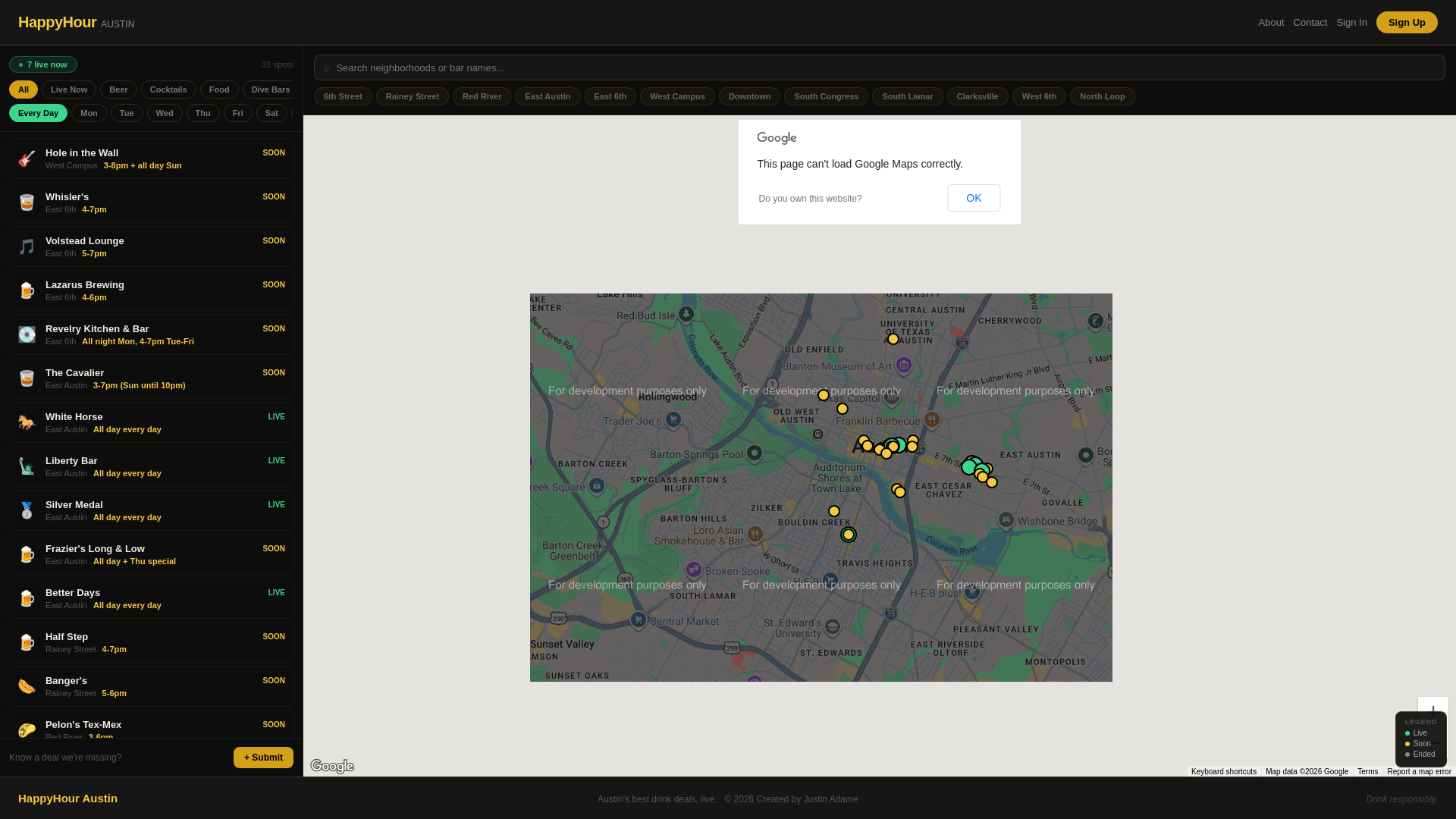 website screenshot of https://happyhouraustin.app/