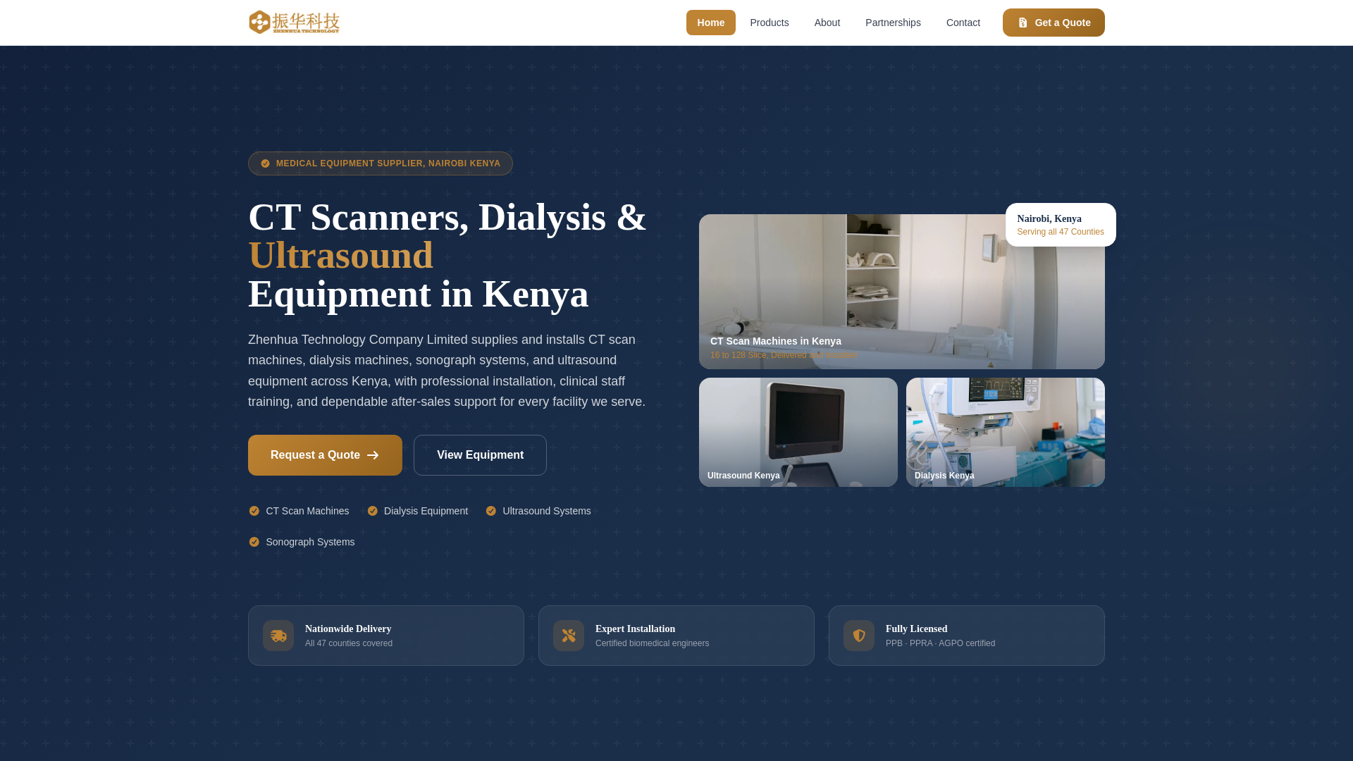 website screenshot of https://zhenhuatechltd.com/