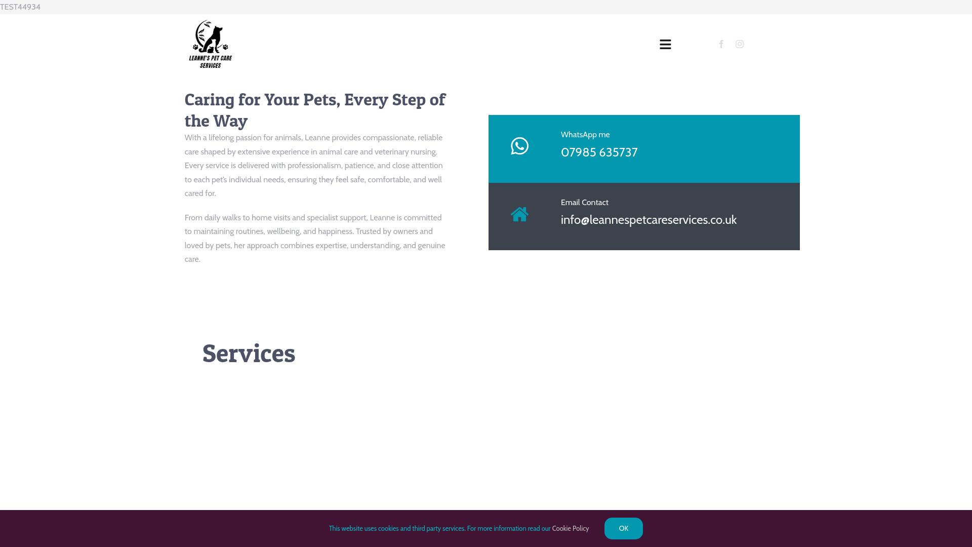 website screenshot of https://leannespetcareservices.co.uk