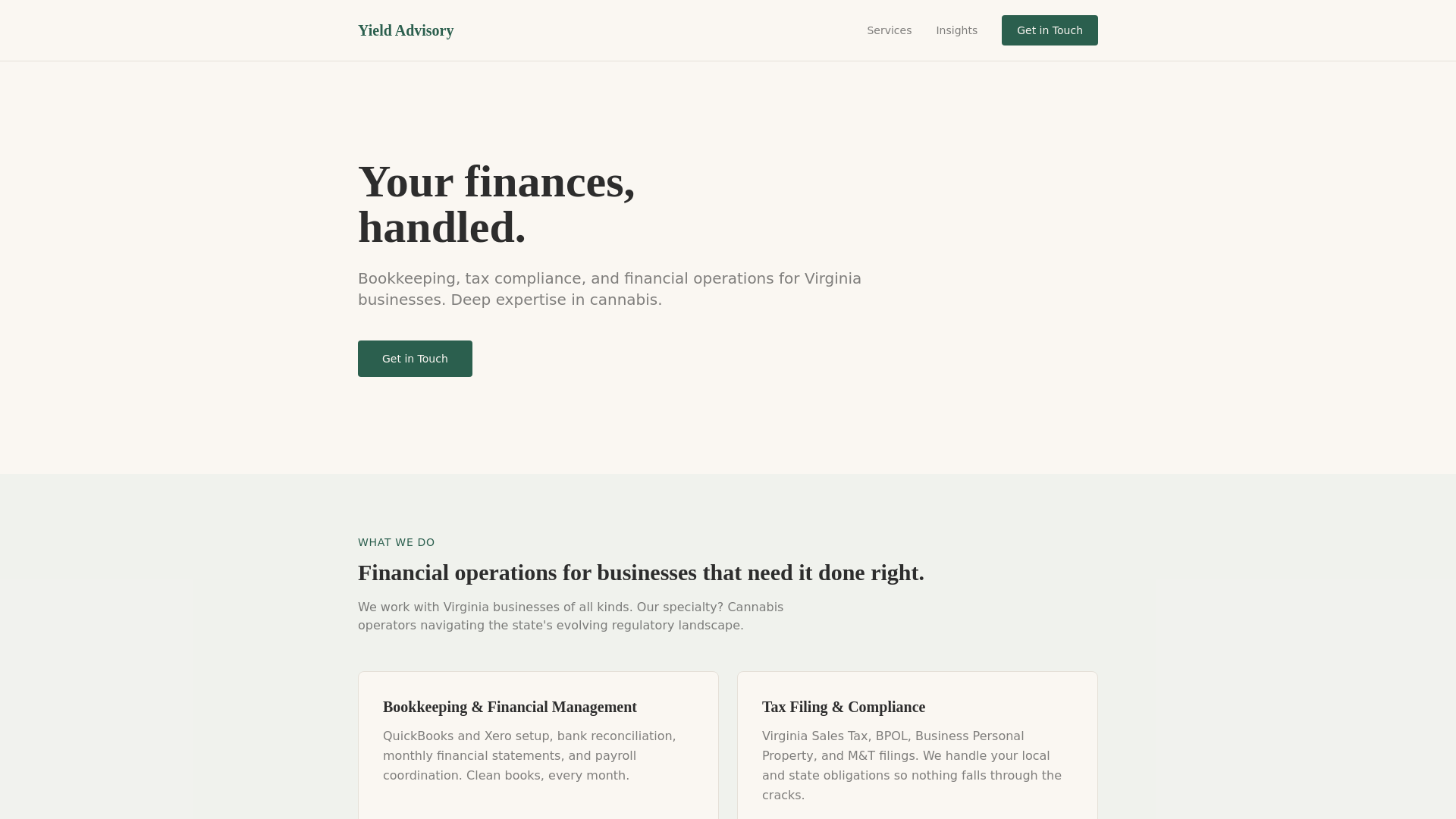website screenshot of https://yield-advisory.pages.dev/