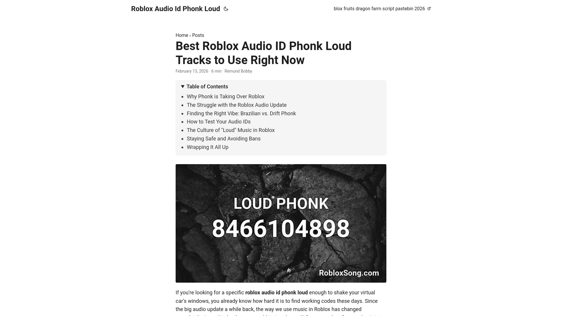 website screenshot of https://roblox-audio-id-phonk-loud.pages.dev/