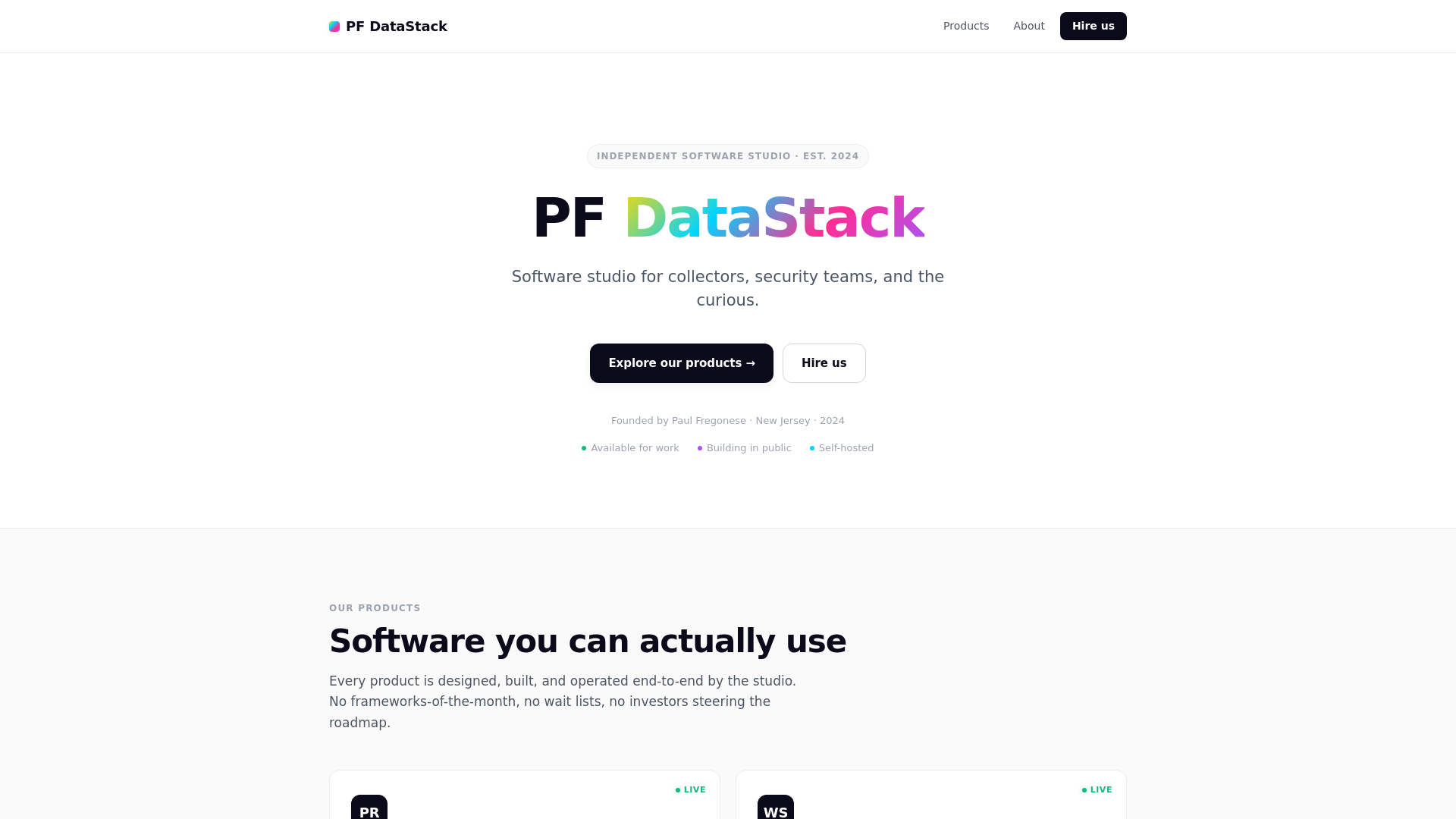 website screenshot of https://pfdatastack.com/