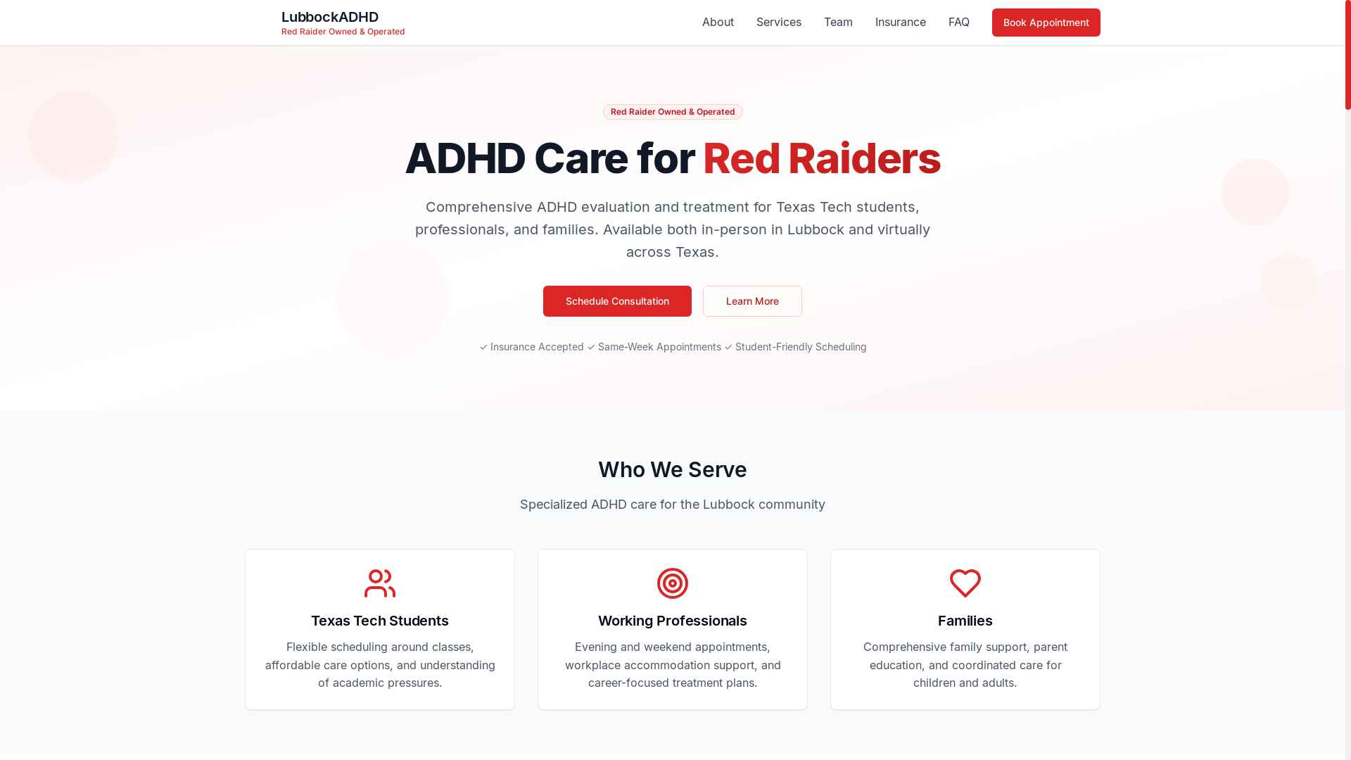 website screenshot of https://lubbockadhd.clinic/