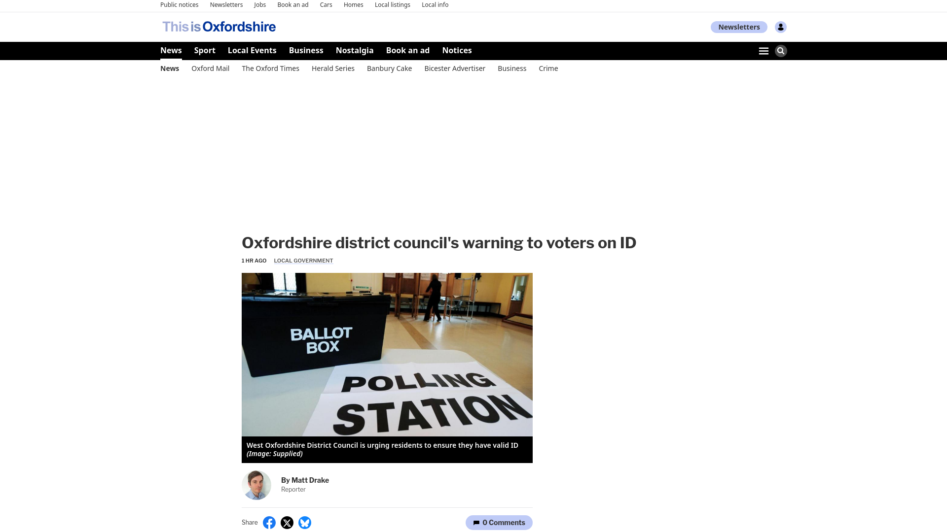 website screenshot of https://www.thisisoxfordshire.co.uk/news/26070067.oxfordshire-district-councils-warning-voters-id/