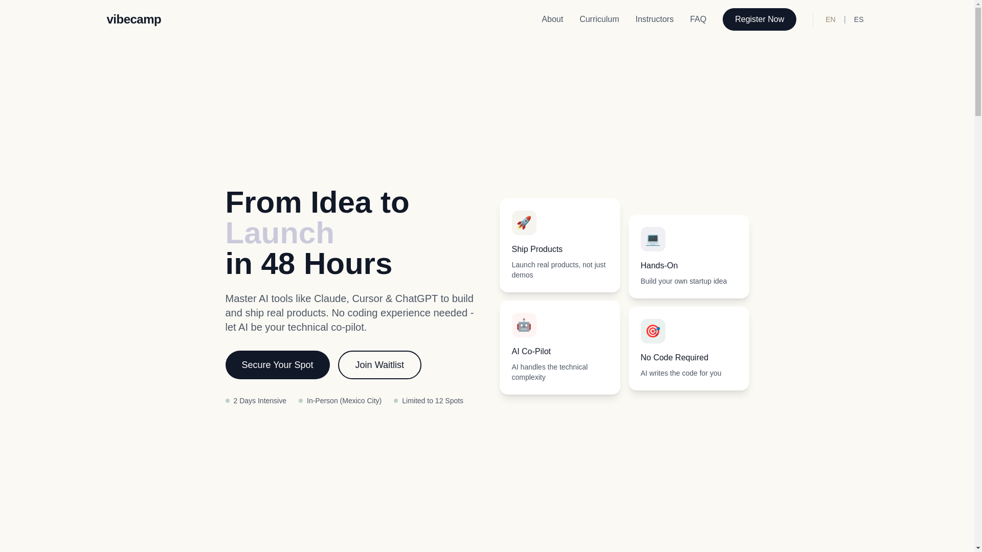 website screenshot of https://vibecamp.lat/