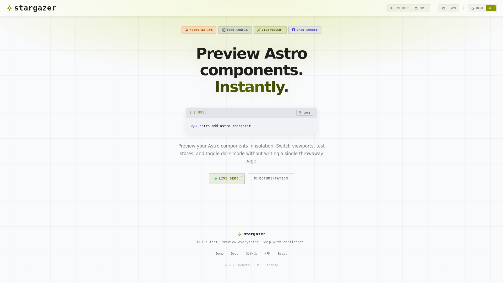 website screenshot of https://astro-stargazer-website.pages.dev/