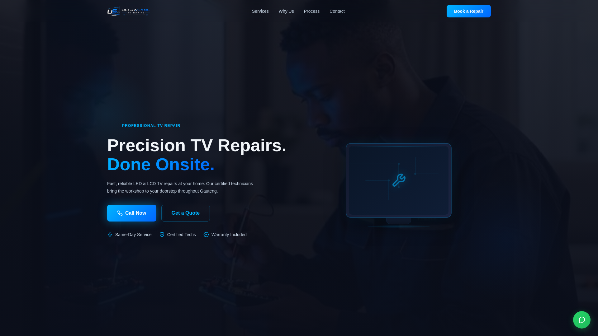 website screenshot of https://ultrasynctvrepairs.co.za/