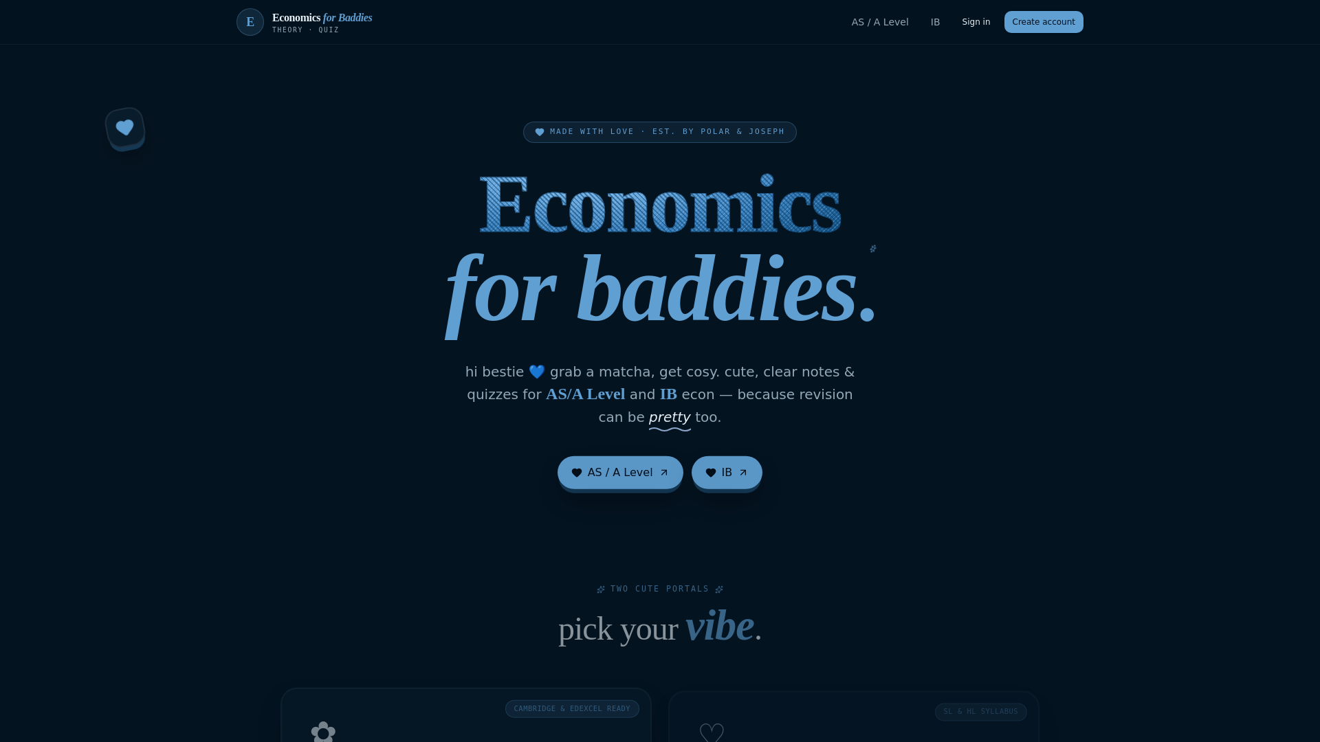 website screenshot of https://econforbaddies.online/