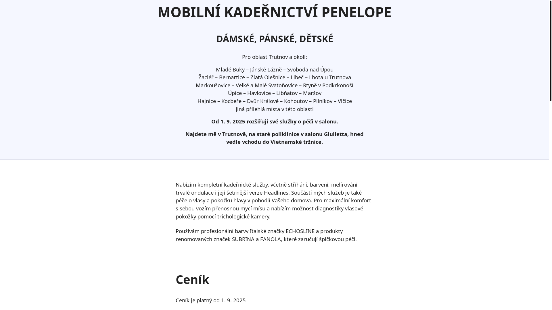 website screenshot of https://kadernictvi-penelope.pages.dev/