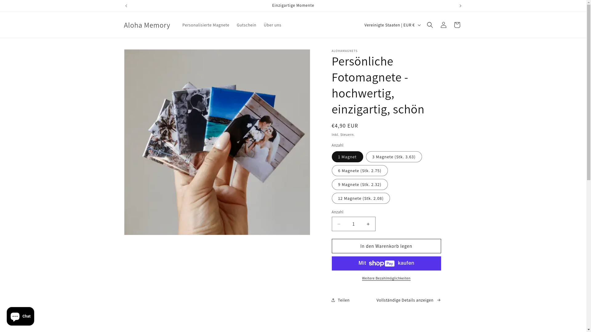 website screenshot of https://alohamemory.shop/