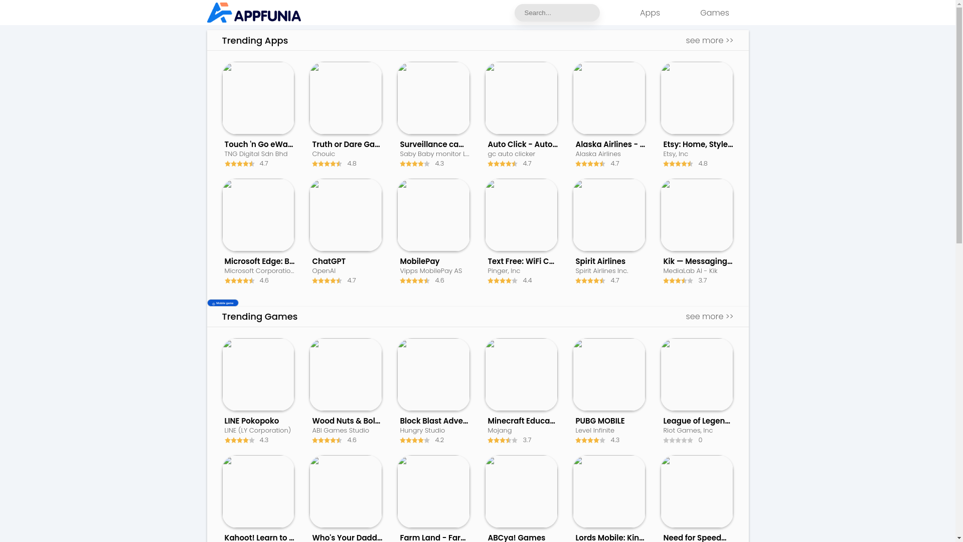 website screenshot of https://www.appfunia.com/