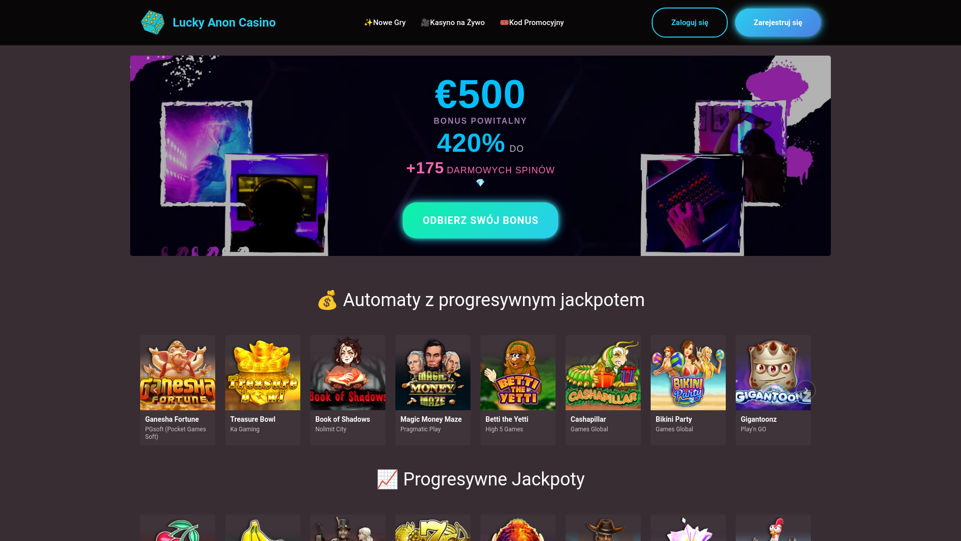 website screenshot of https://luckyanon.pl/