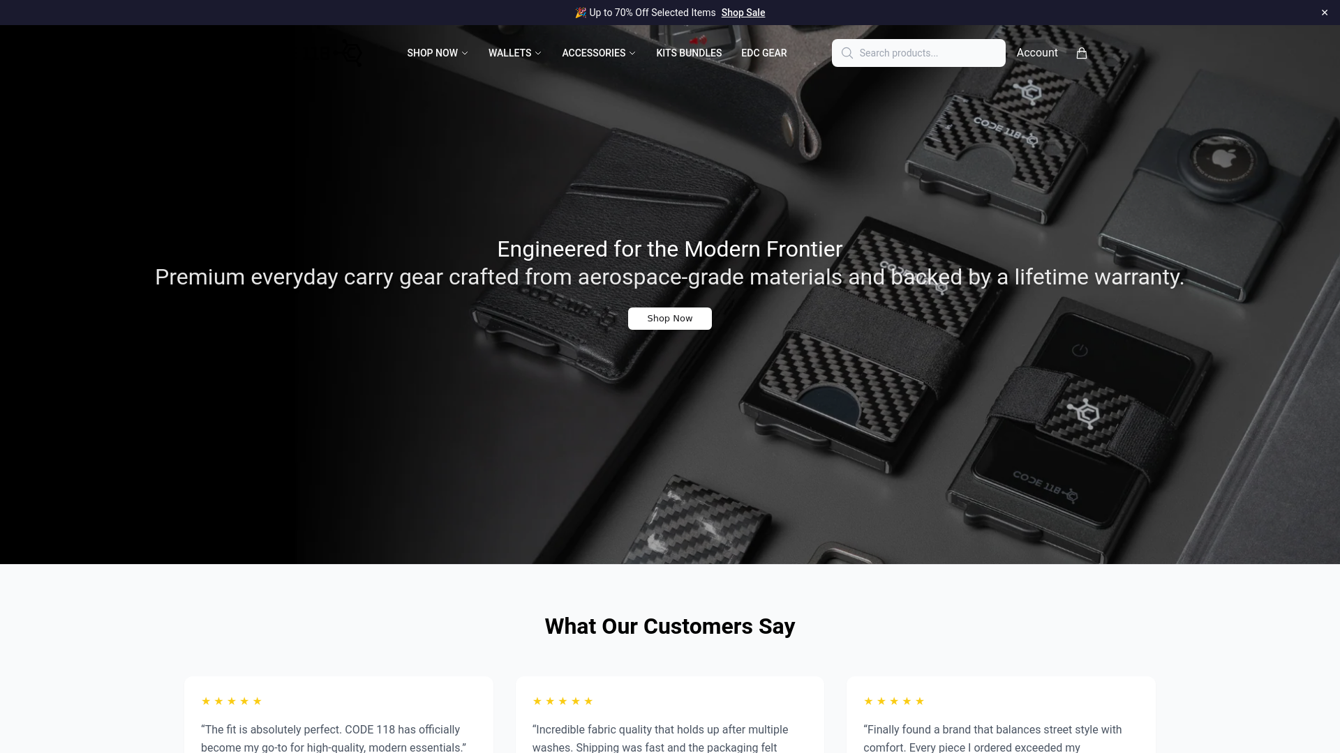 website screenshot of https://code118co.shop/