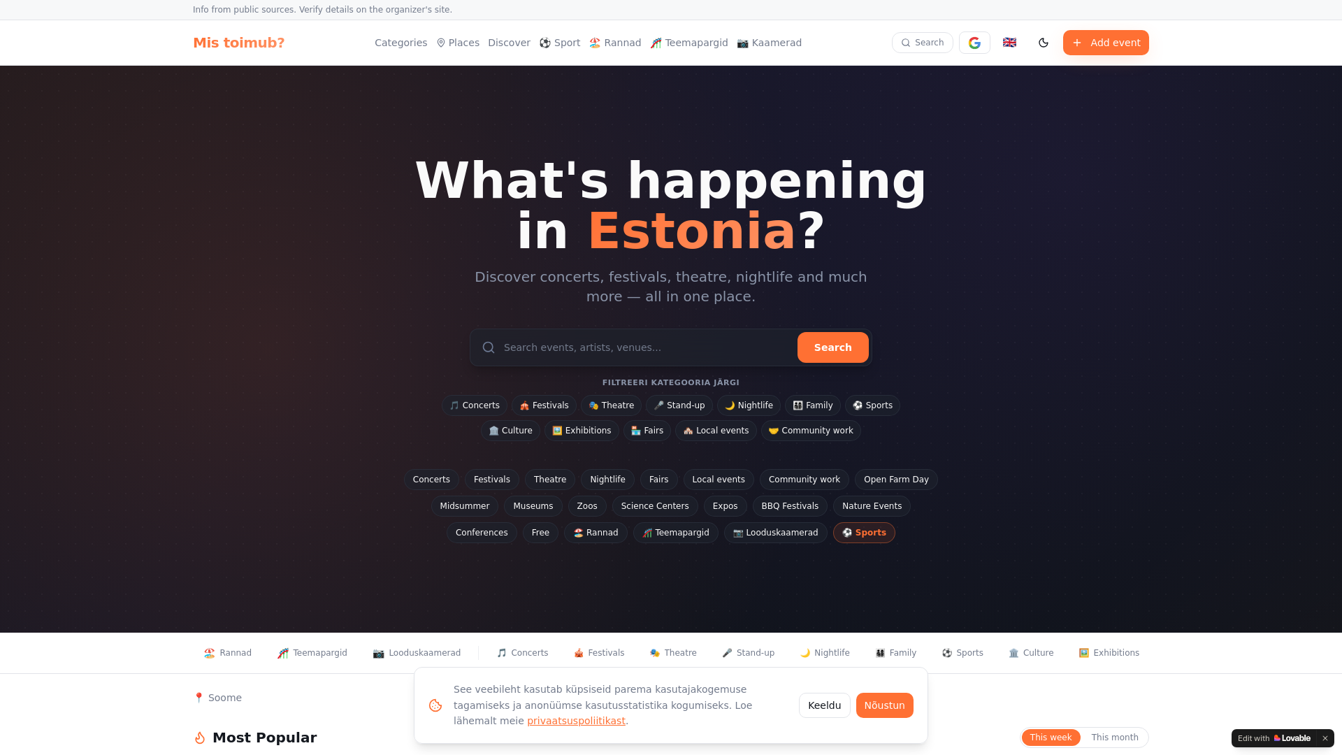 website screenshot of https://estoniacalendar.com/