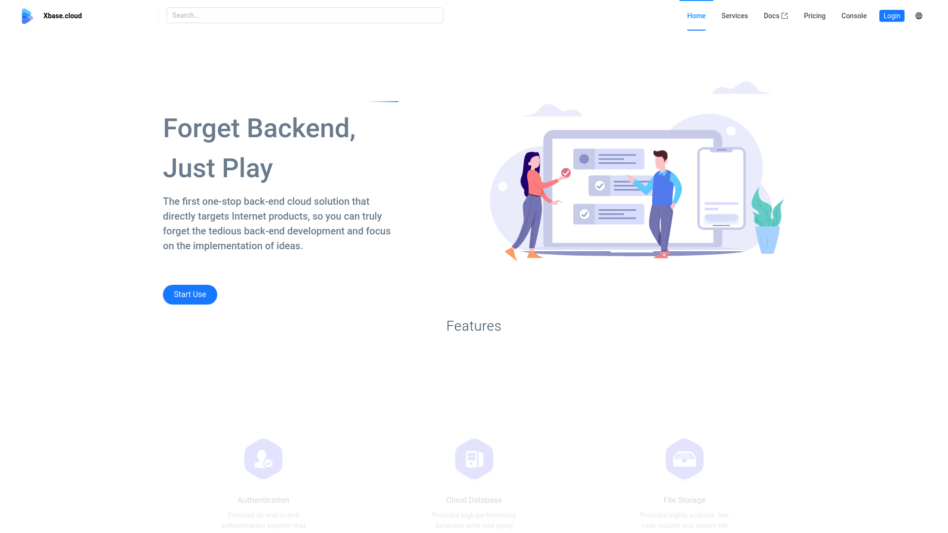 website screenshot of https://xbase.cloud