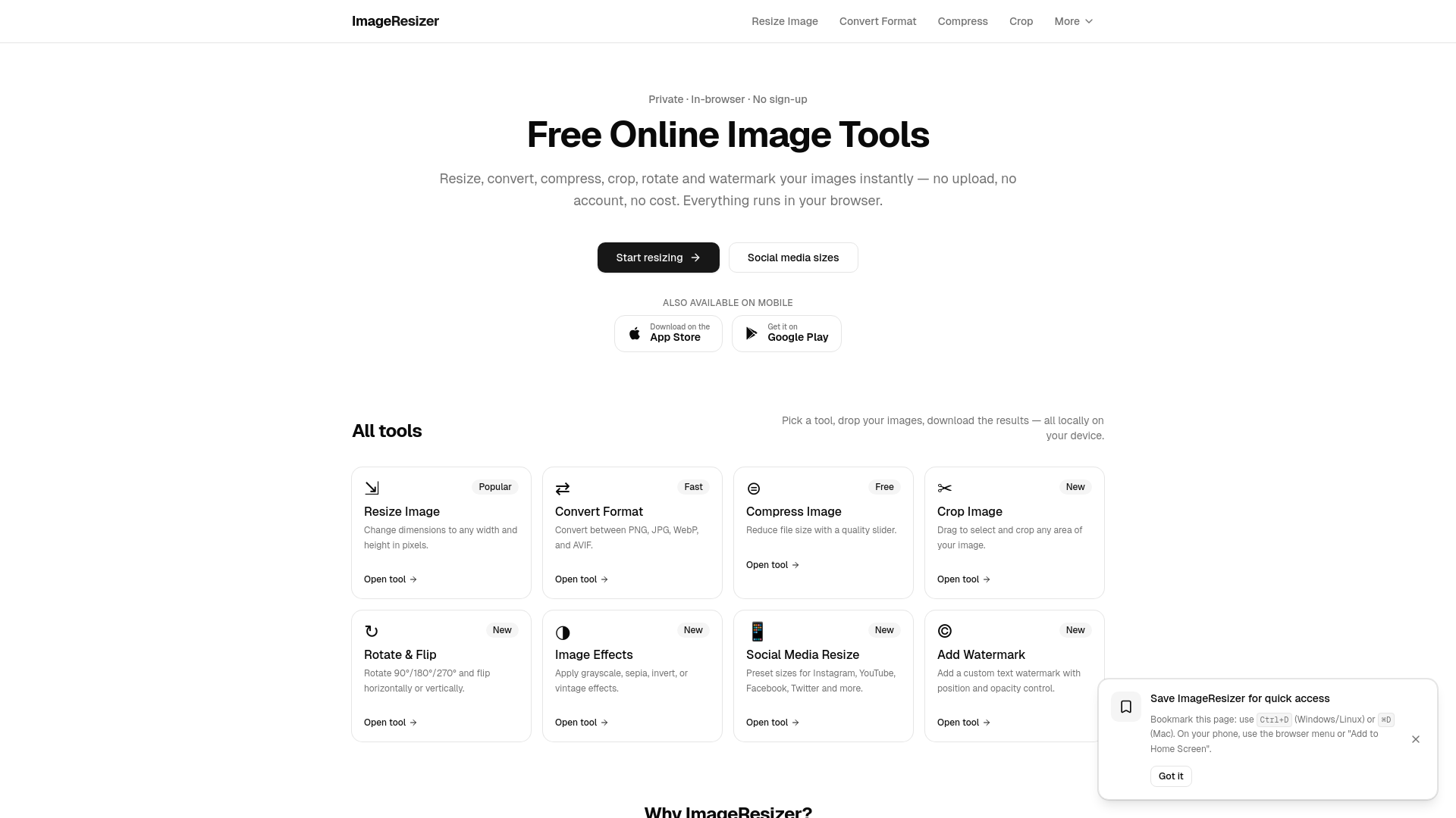 website screenshot of https://resizeimageonline.tools