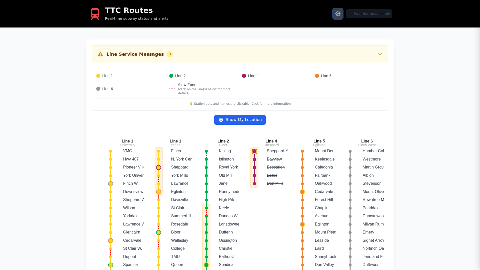 website screenshot of https://ttc-status.pages.dev/