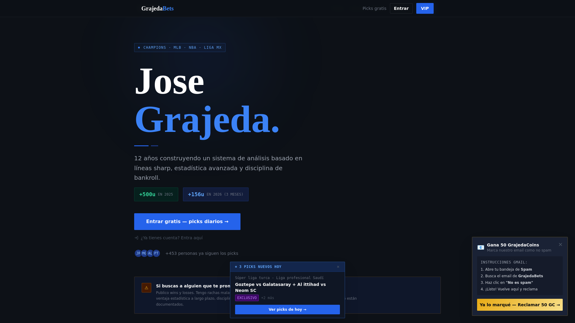 website screenshot of https://grajedabets.com/